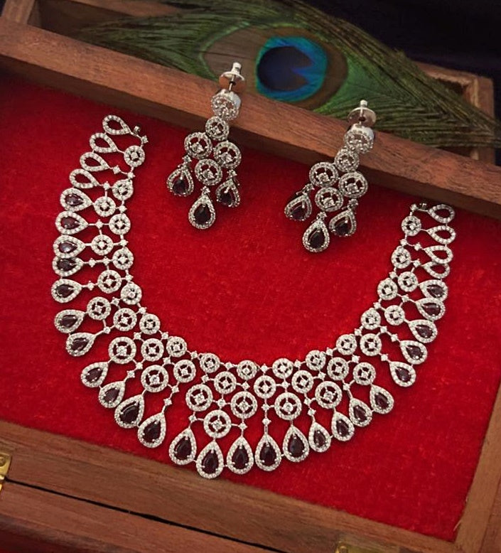 Buy Gold Plated Imitation Jewelry Trending Medium Length AD Haram/Necklace Set Online