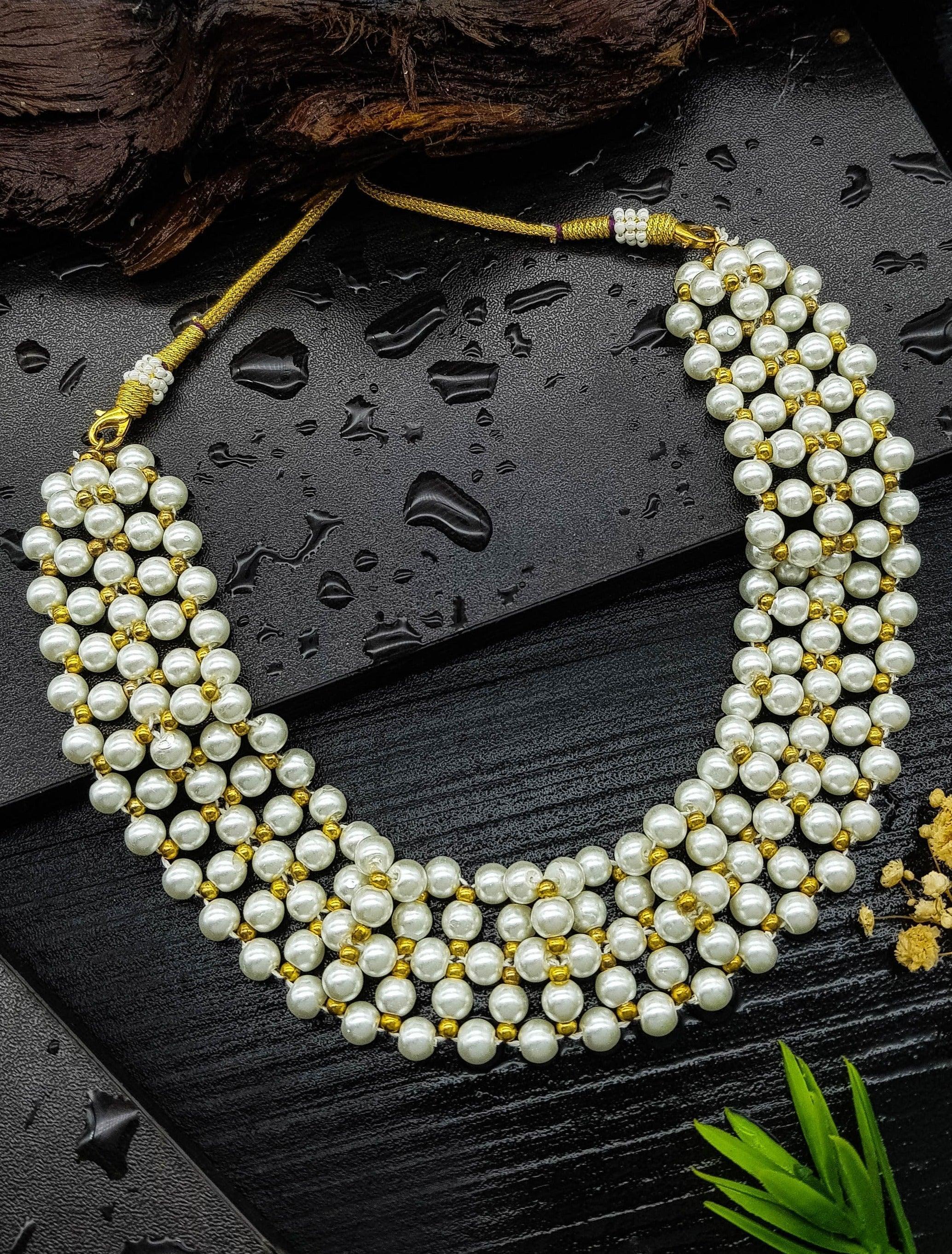Buy Gold Plated Necklace Set with pearls online by griiham