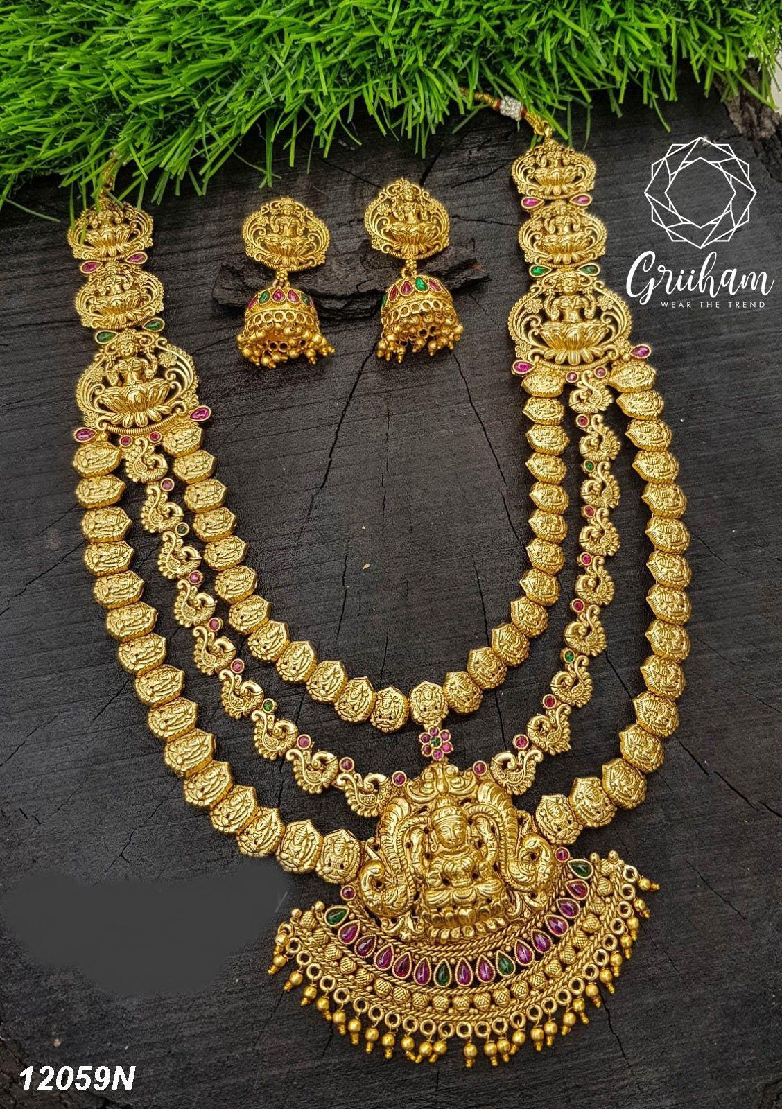 Temple Jewellery Matte Finish Premium Quality Long Haram Antique