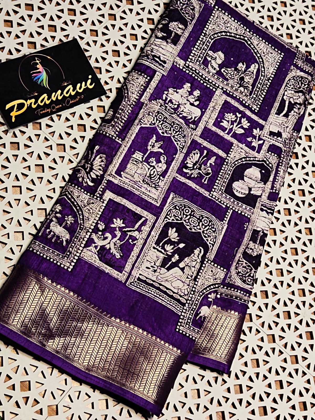 Dola silk sarees from pure uppada crape sarees With Kalamkari Print 23538N