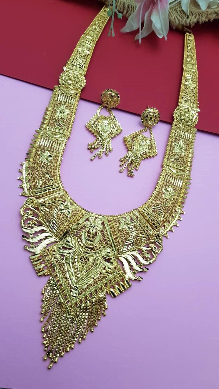 Fancy Long Necklace Designs Gold Fancy Alloy Gold Base Pink