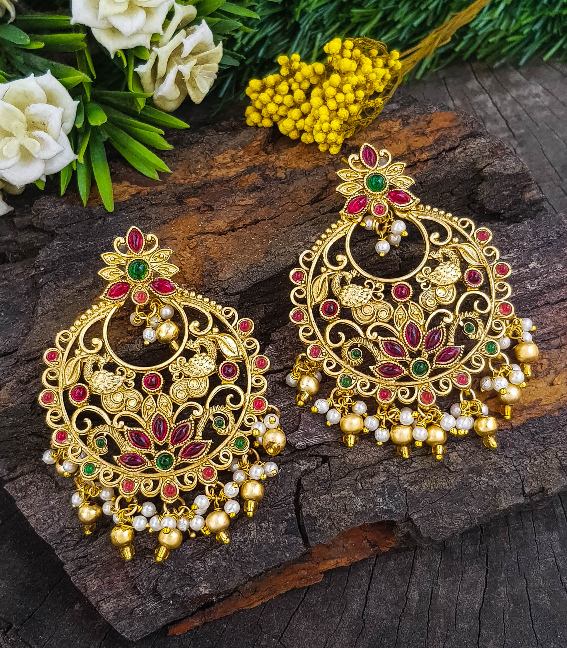 Gold Plated Chandbali danglers earrings 17495N
