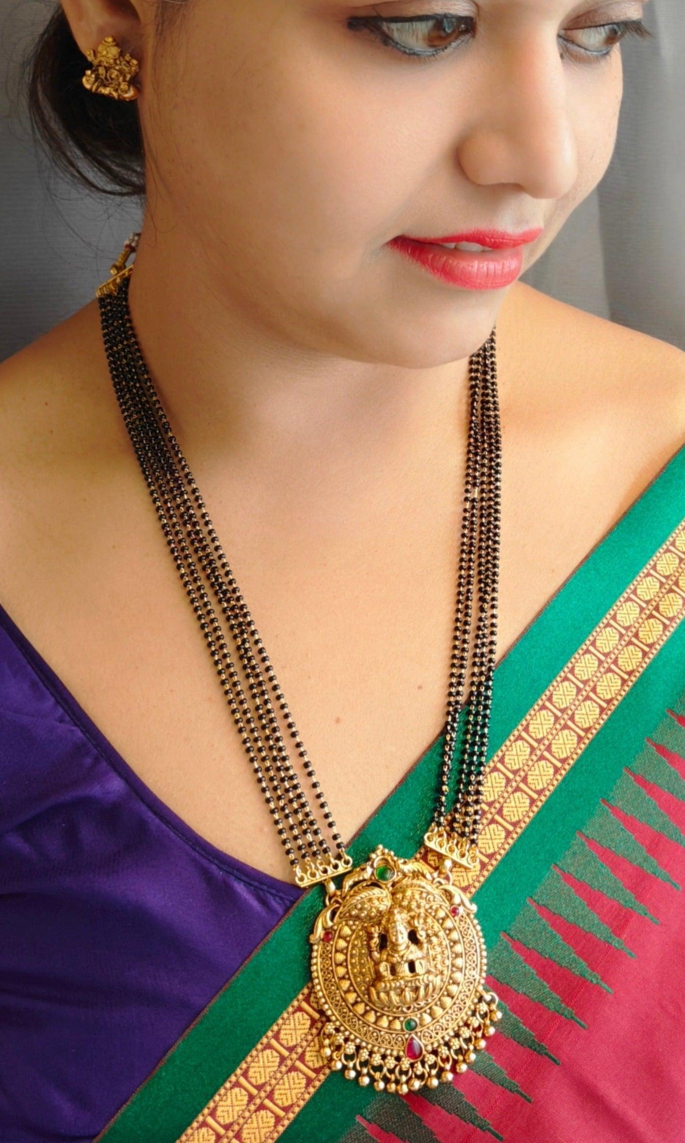 Gold Plated Classic Pendant design with Black crystal mala – Griiham