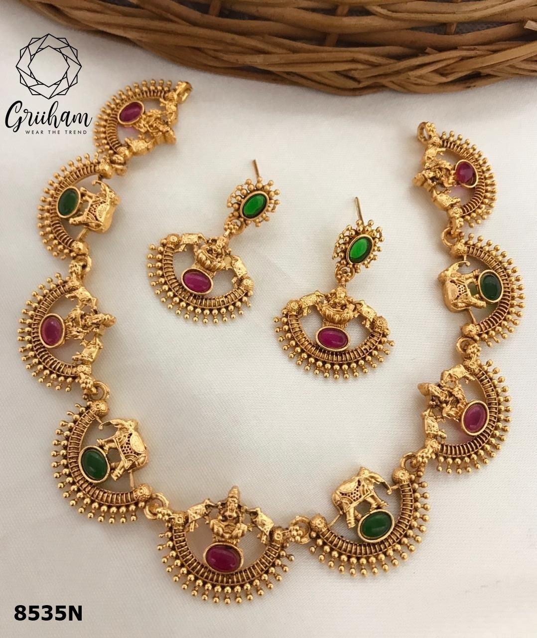 Gold Plated Elegant All occasions Designer Necklace Set with diff Colours 8533N-Necklace Set-Griiham-Multi-Griiham
