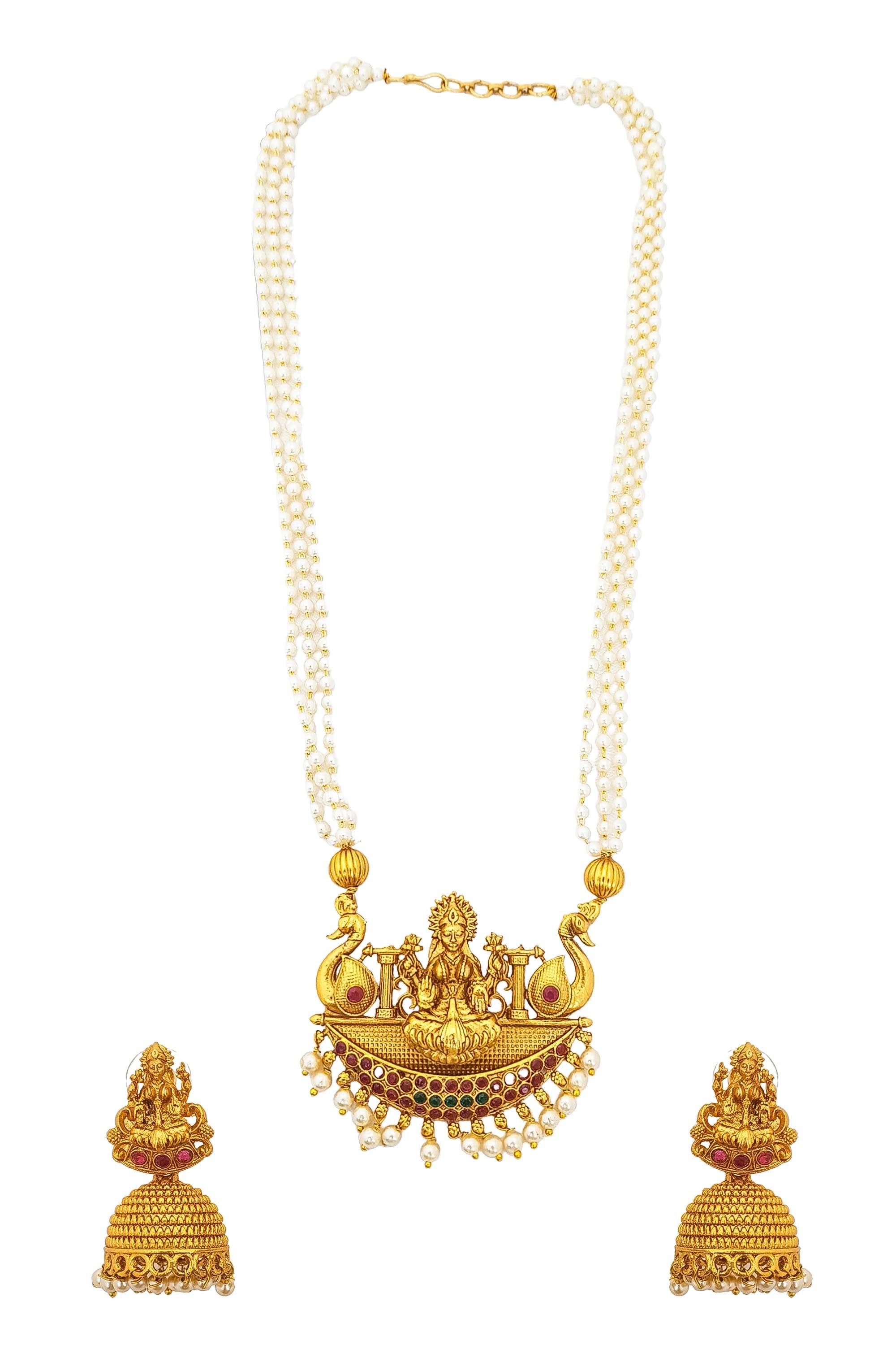 Gold Plated Stylish Pendant Set with pearl mala 16695N