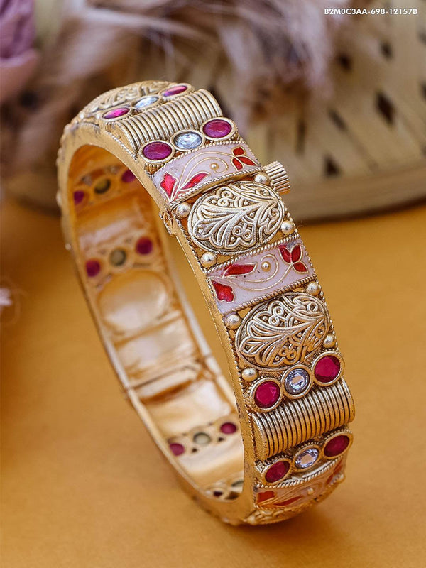 Gold Plated adjustable Rajwadi Kada Bangle with Kemp Stones – Griiham