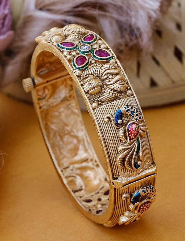 Gold Plated adjustable Rajwadi Kada Bangle with screw – Griiham