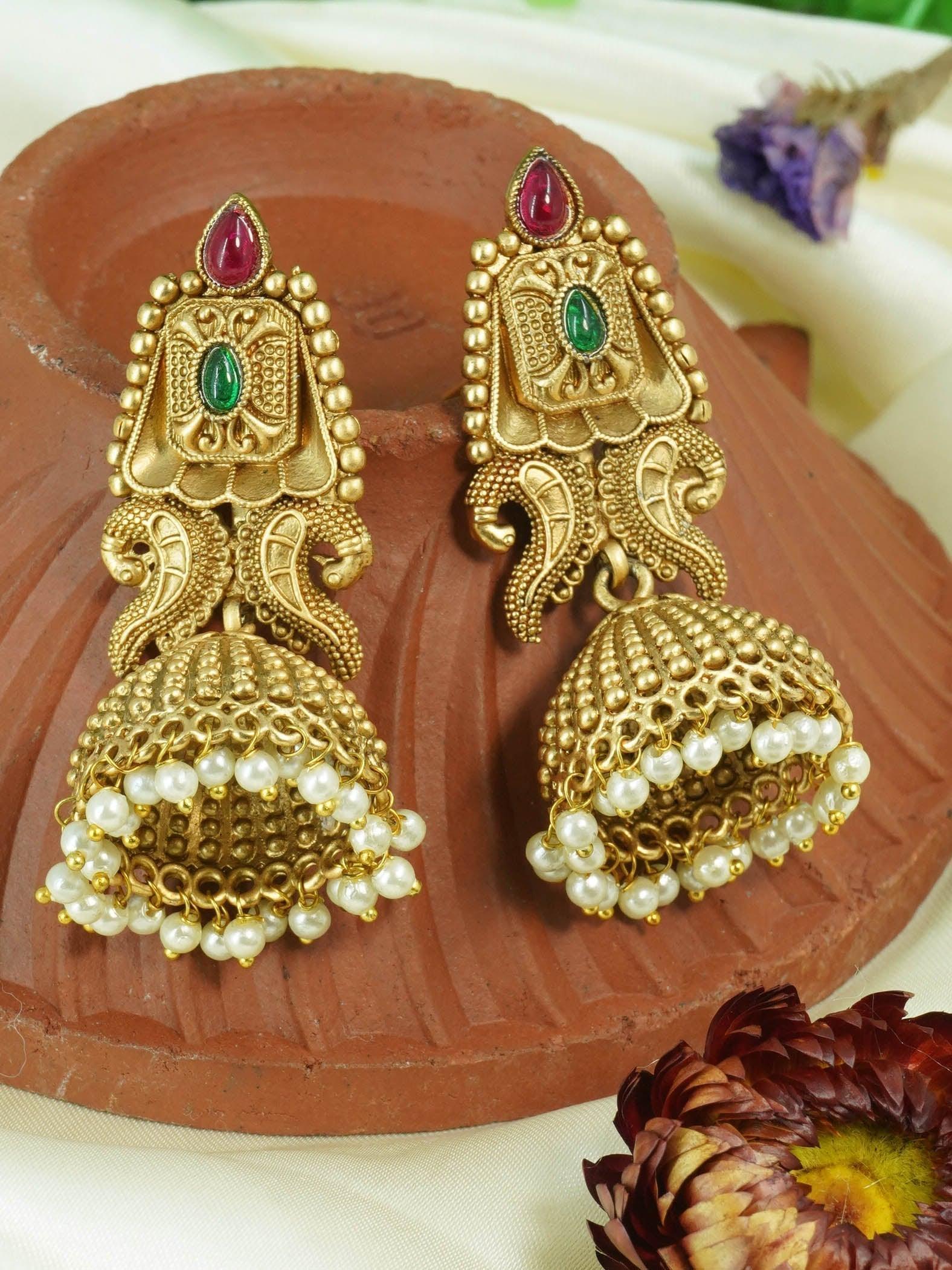 Buy Gold plated AD Stone Jhumka Earrings online by Griiham