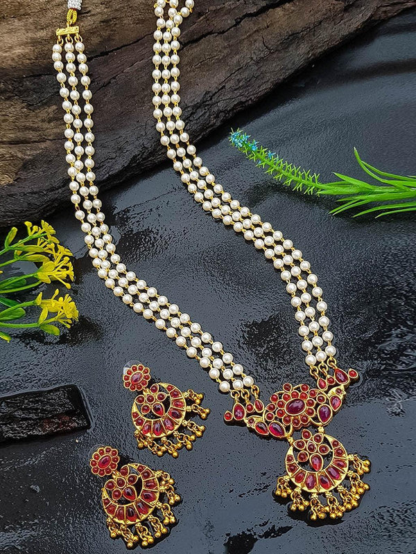 Gold plated Long Pearl Necklace set 13526N – Griiham