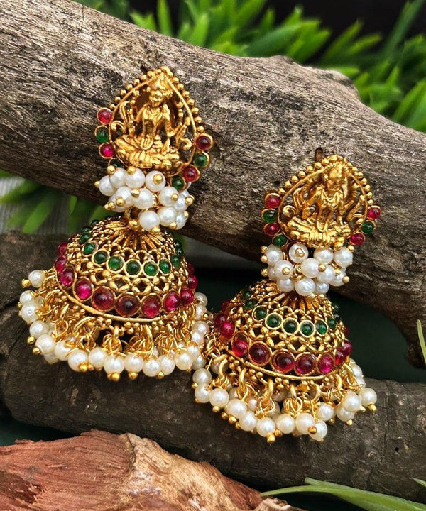 Gold plated Temple design Jhumka Earrings – Griiham