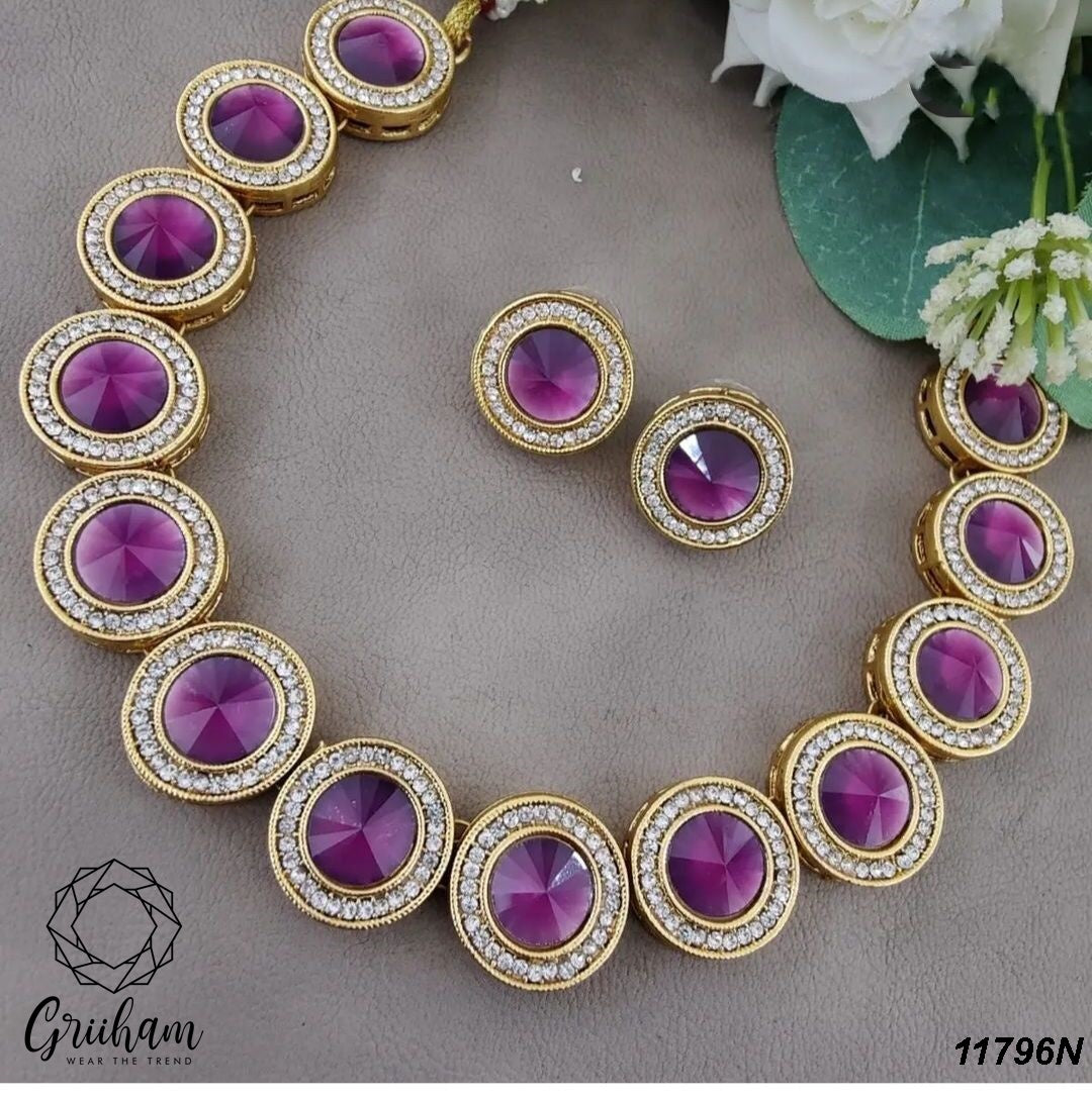 High Premium Gold plated designer Necklace with monalisa stone 11796N