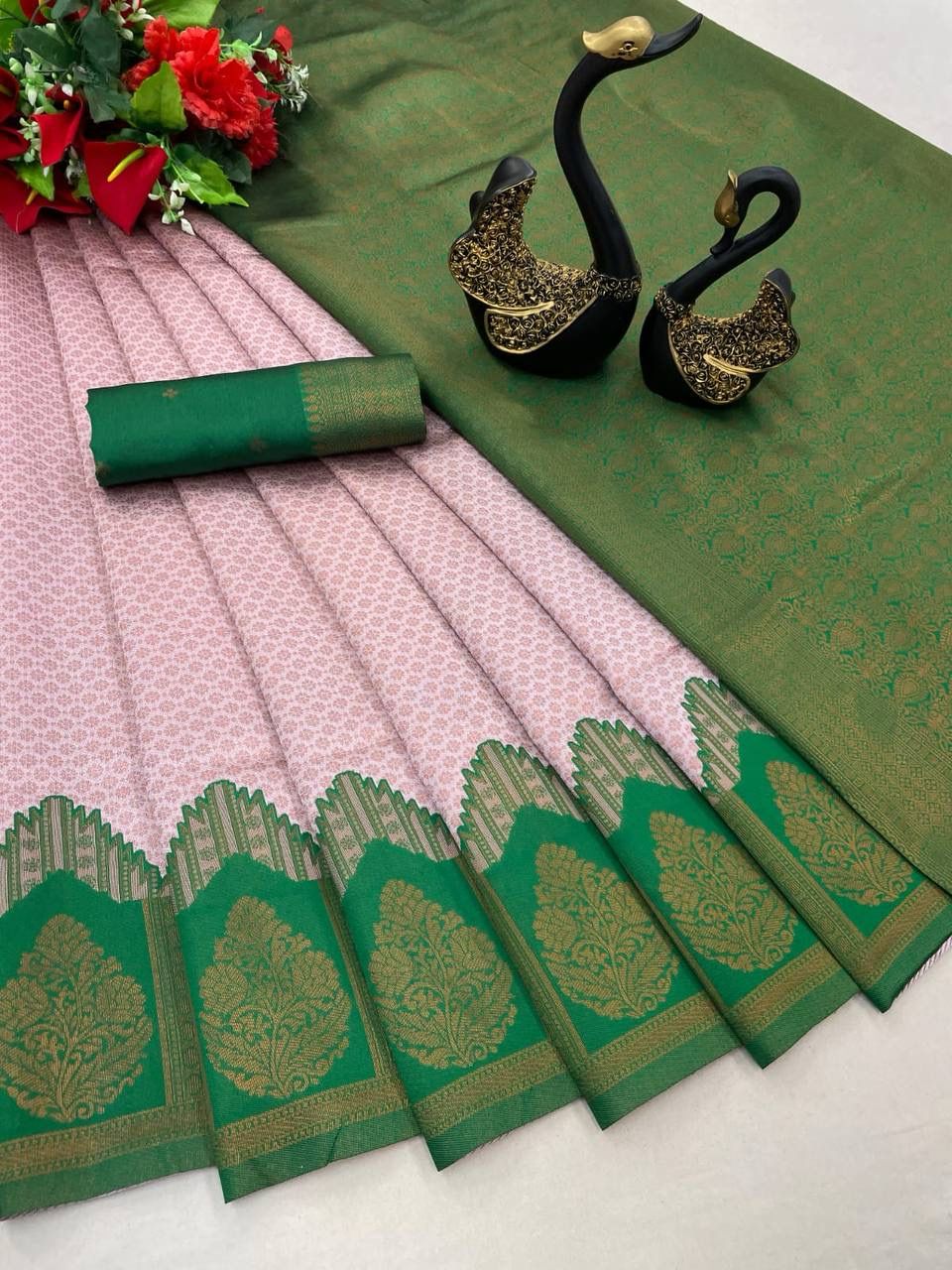 Kanchipuram Tissue Semi Silk copper zari work Sarees 21400N