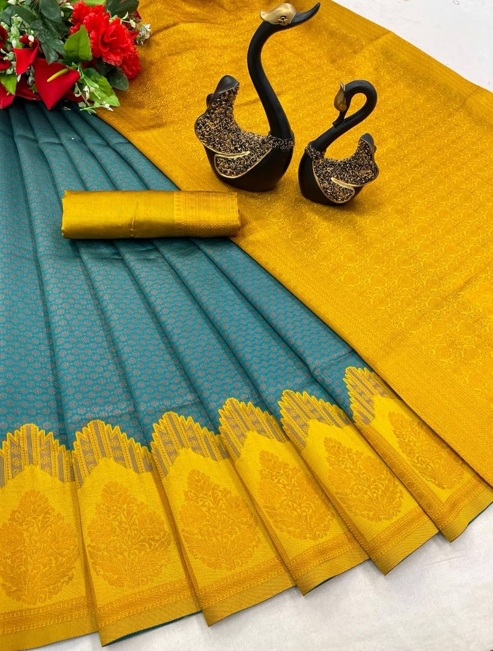 Kanchipuram Tissue Semi Silk copper zari work Sarees 21400N