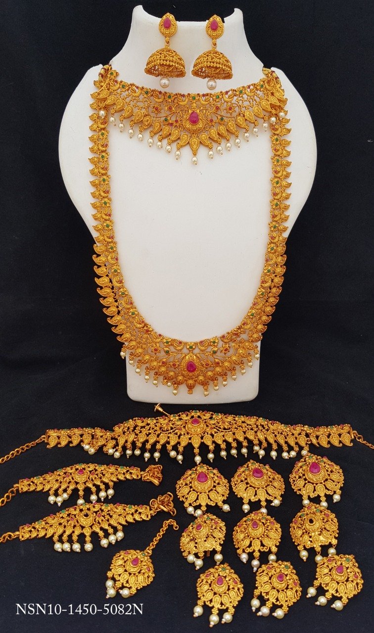 Laxmi Ruby emerald studded Necklace Set Bridal combo 5082N