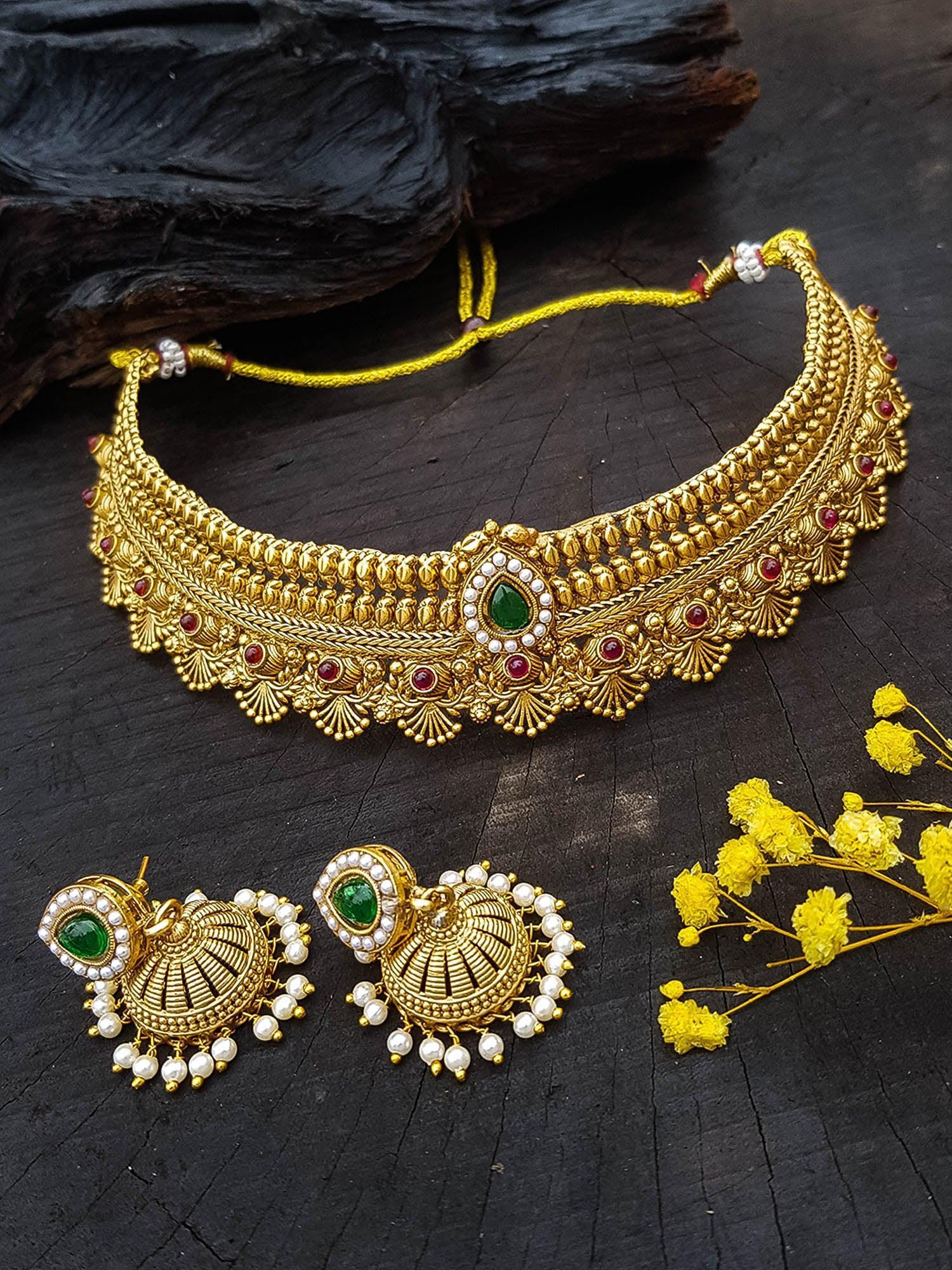 Buy Gold Plated Choker Necklace set online by Griiham