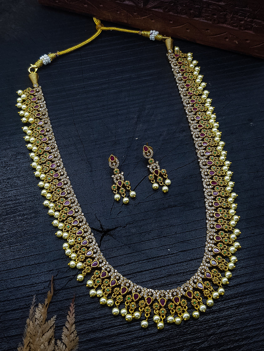Buy Gold plated CZ Necklace Set online by Griiham - Main Image