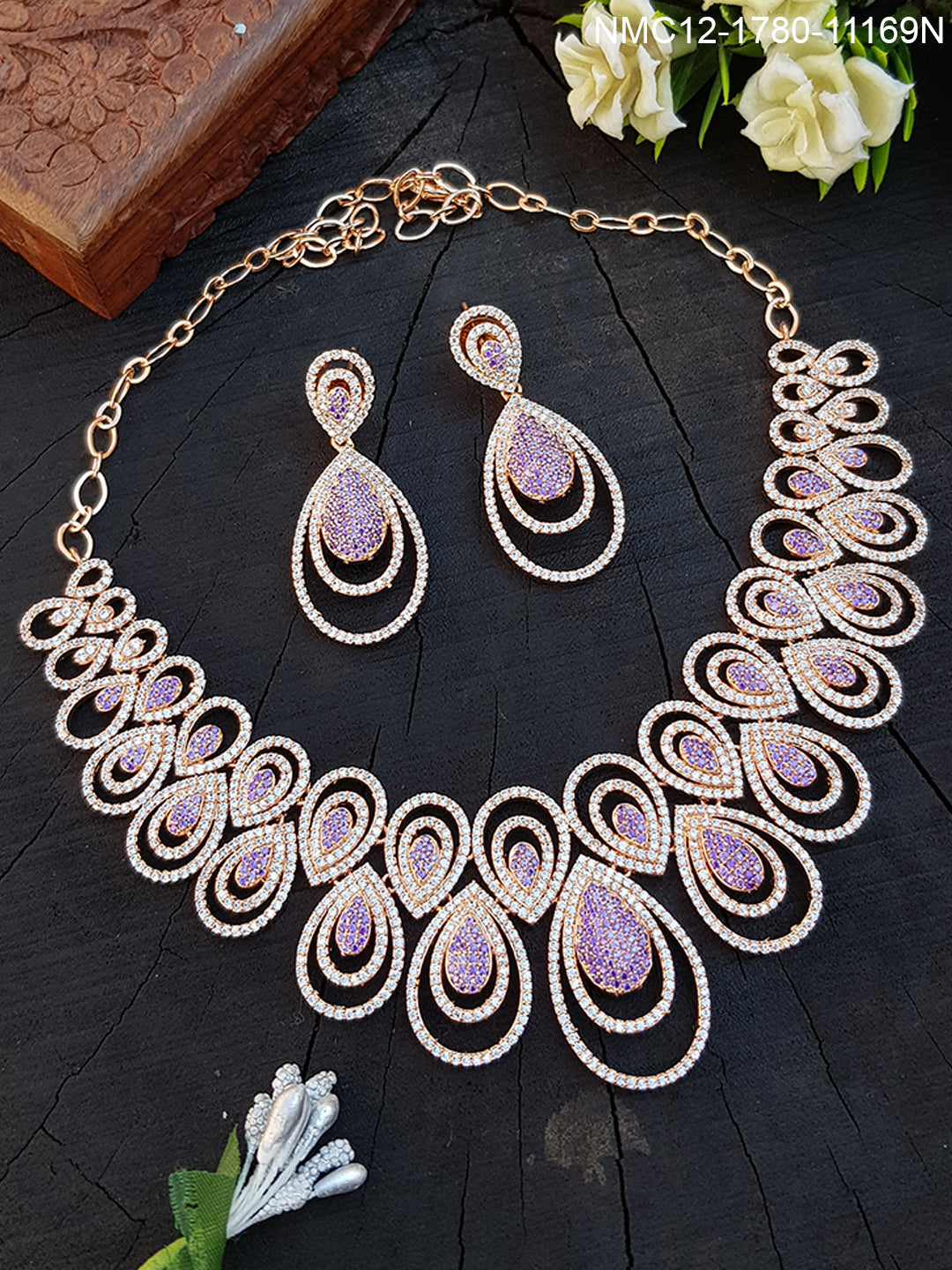 Premium quality Designer Cz zercon stones Kundan Necklace set 11170N