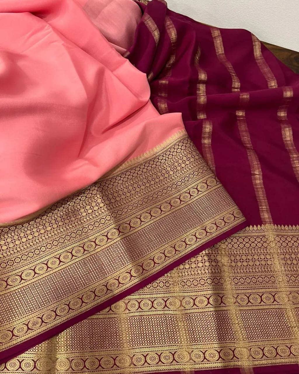 Semi Mysore Raw Semi-silk saree with broad contrast borders 15817N