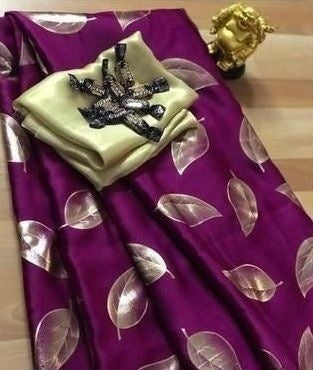 Semi Satin Silk & Small Butti Gold Foil Print sarees 16632N