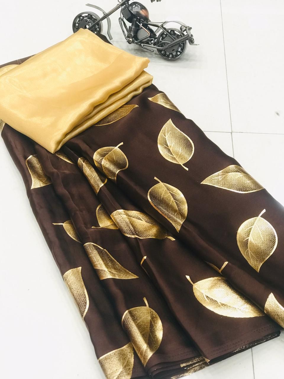 Semi Satin Silk & Small Butti Gold Foil Print sarees 16637N