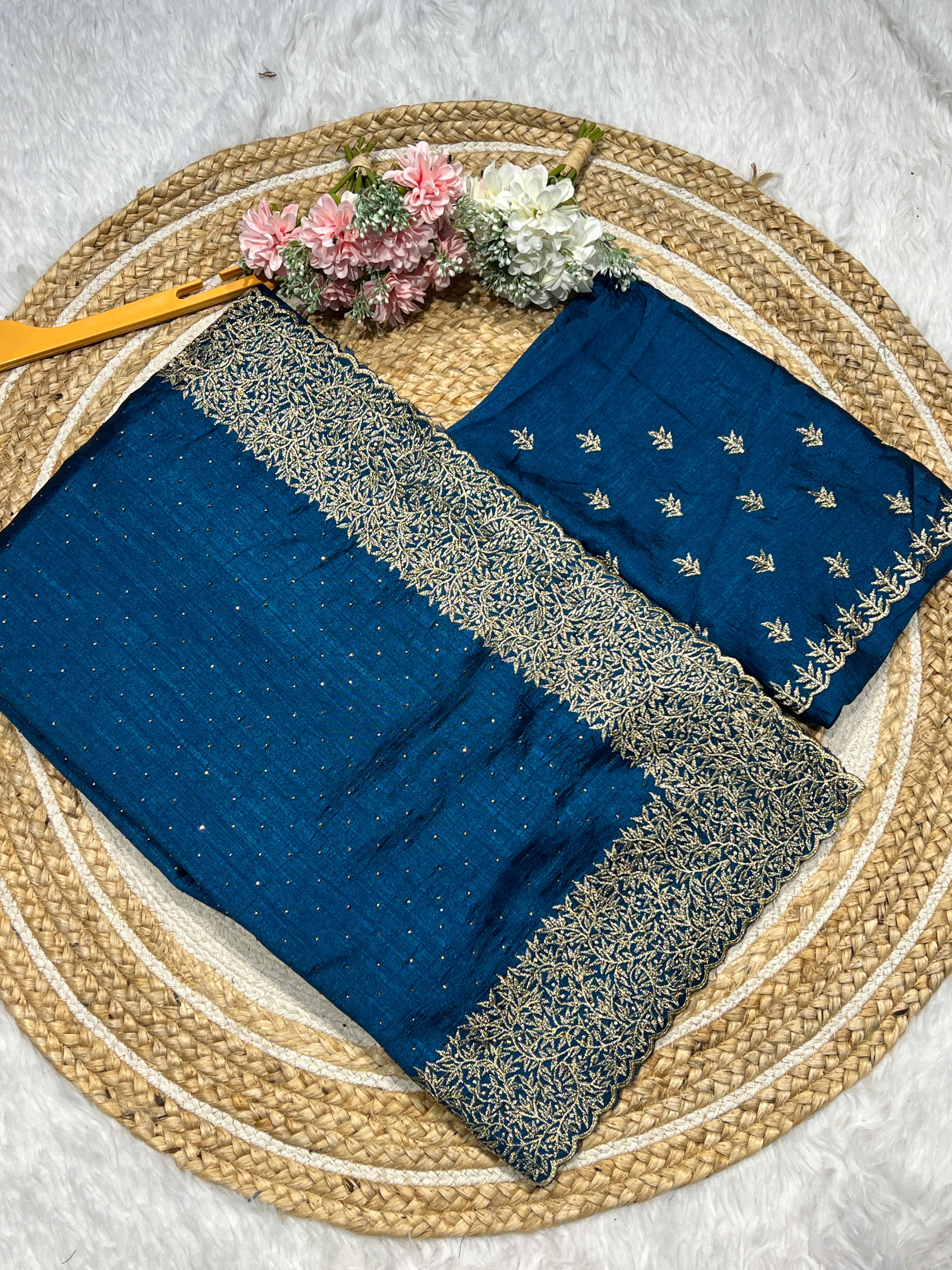 Vichitra Semi-Silk Saree with Heavy Embroidery Work & Stone Work 23429N