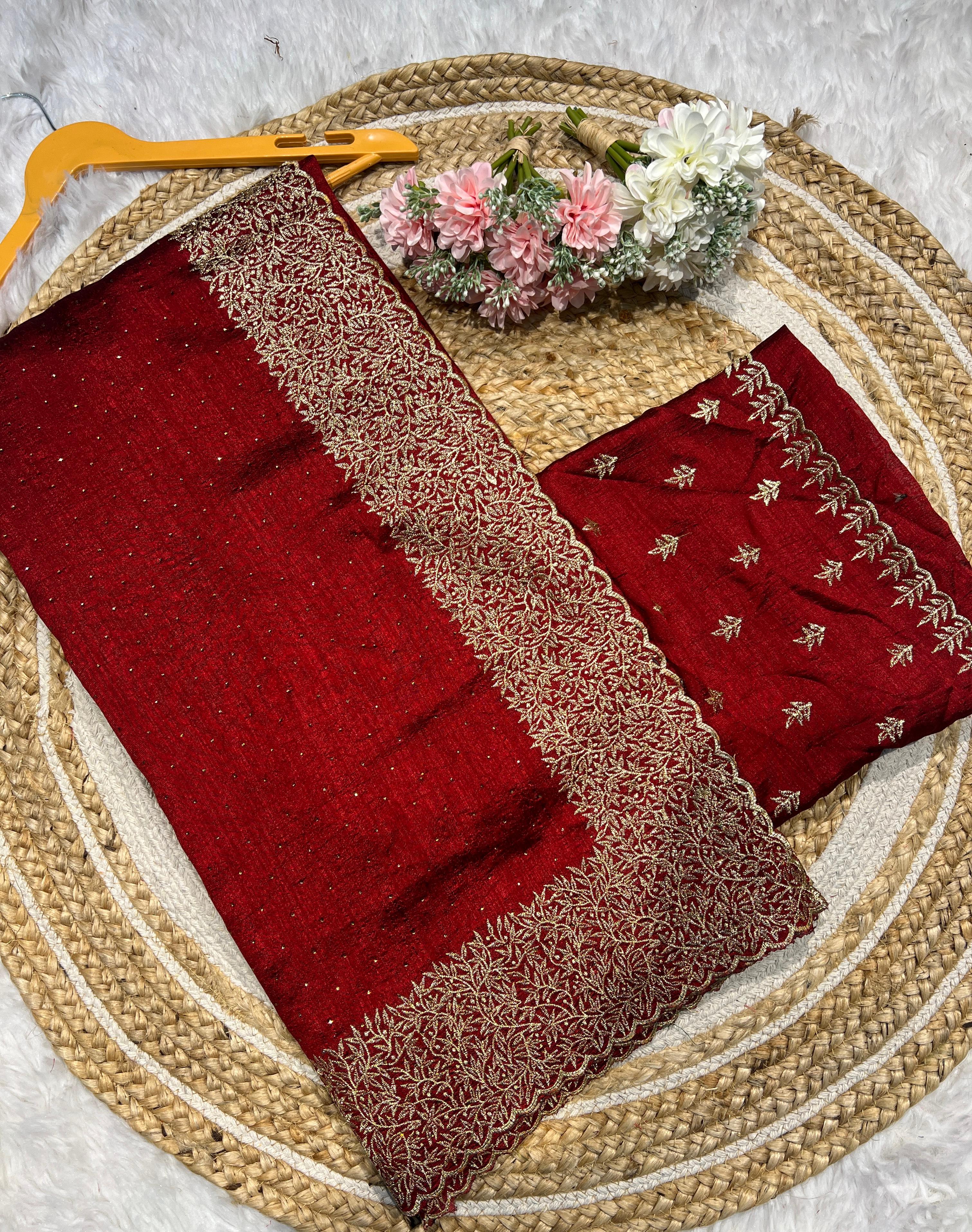 Vichitra Semi-Silk Saree with Heavy Embroidery Work & Stone Work 23429N