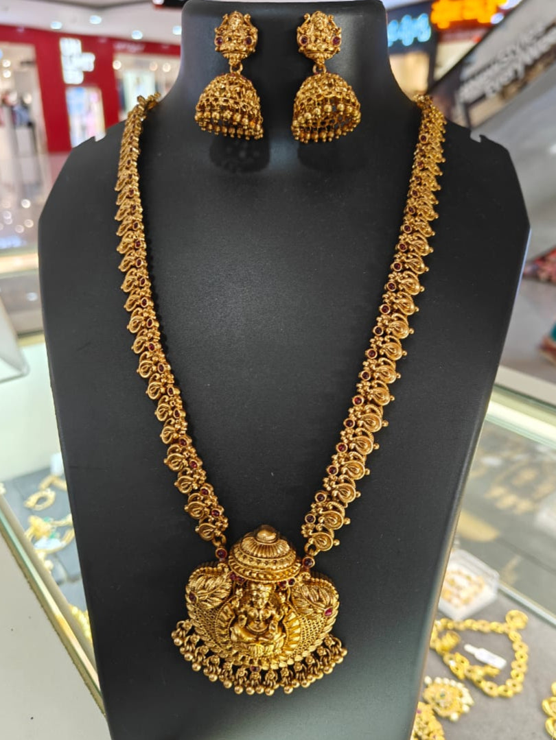 Gold Plated Long Necklace Set temple – Griiham - Main Image