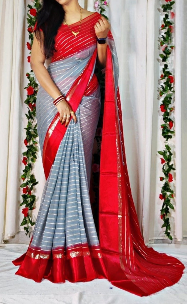 georgette  Saree with classic stripes design All over the saree 17181N