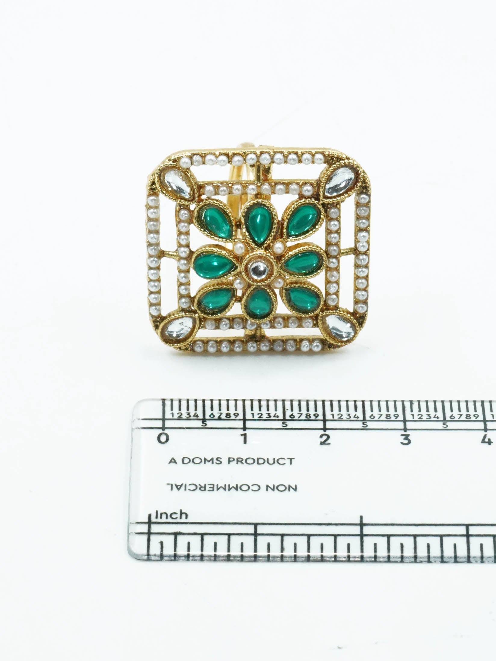 Antique Gold Plated Adjustable Size Designer Finger ring with Stones 10926N
