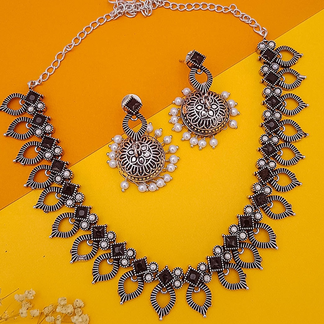 German silver Oxidised Necklace Set 12436N