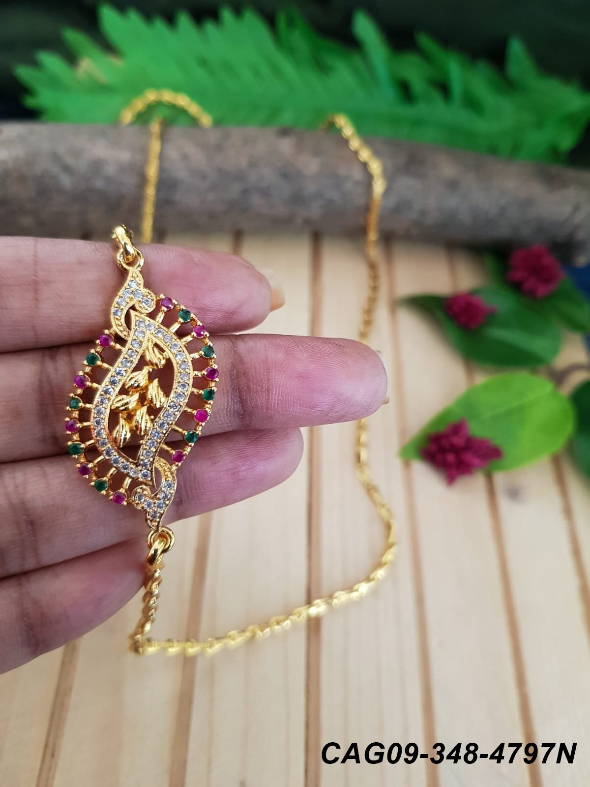Gold Plated Evergreen design with Real AD Studded Mopu CAG09-348-4797N