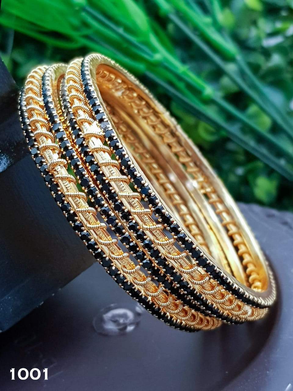 Micro Gold Finish Stone Bangle Latest Design Collection Set of 2 B2SN09-225-2925A