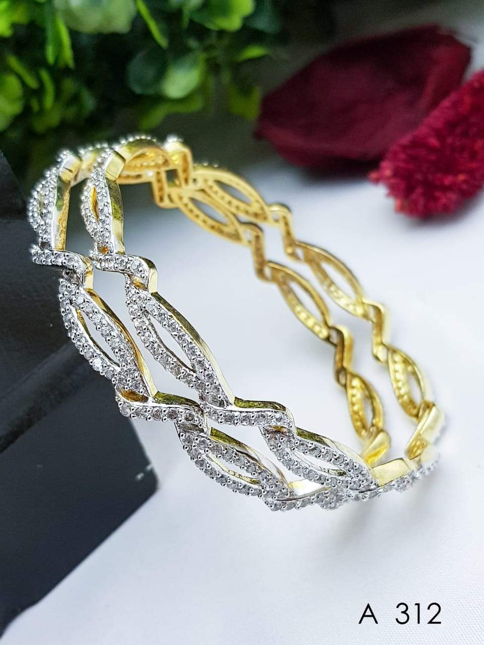Micro Gold Plated AD/CZ Diamond designs collection Set of 2 Bangles B2SN10-350-3124A