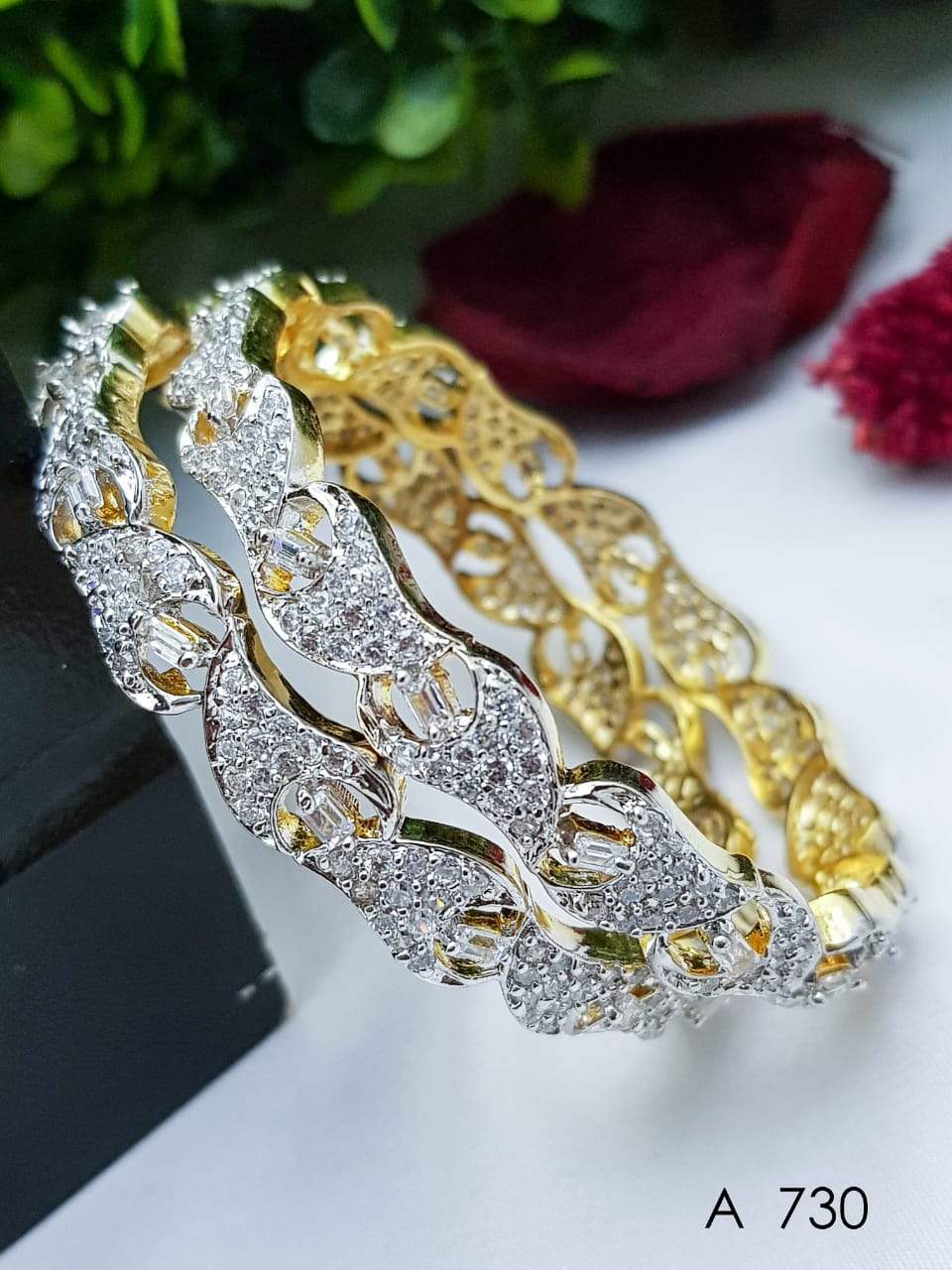 Micro Gold Plated AD/CZ Diamond designs collection Set of 2 Bangles B2SN10-350-3130A