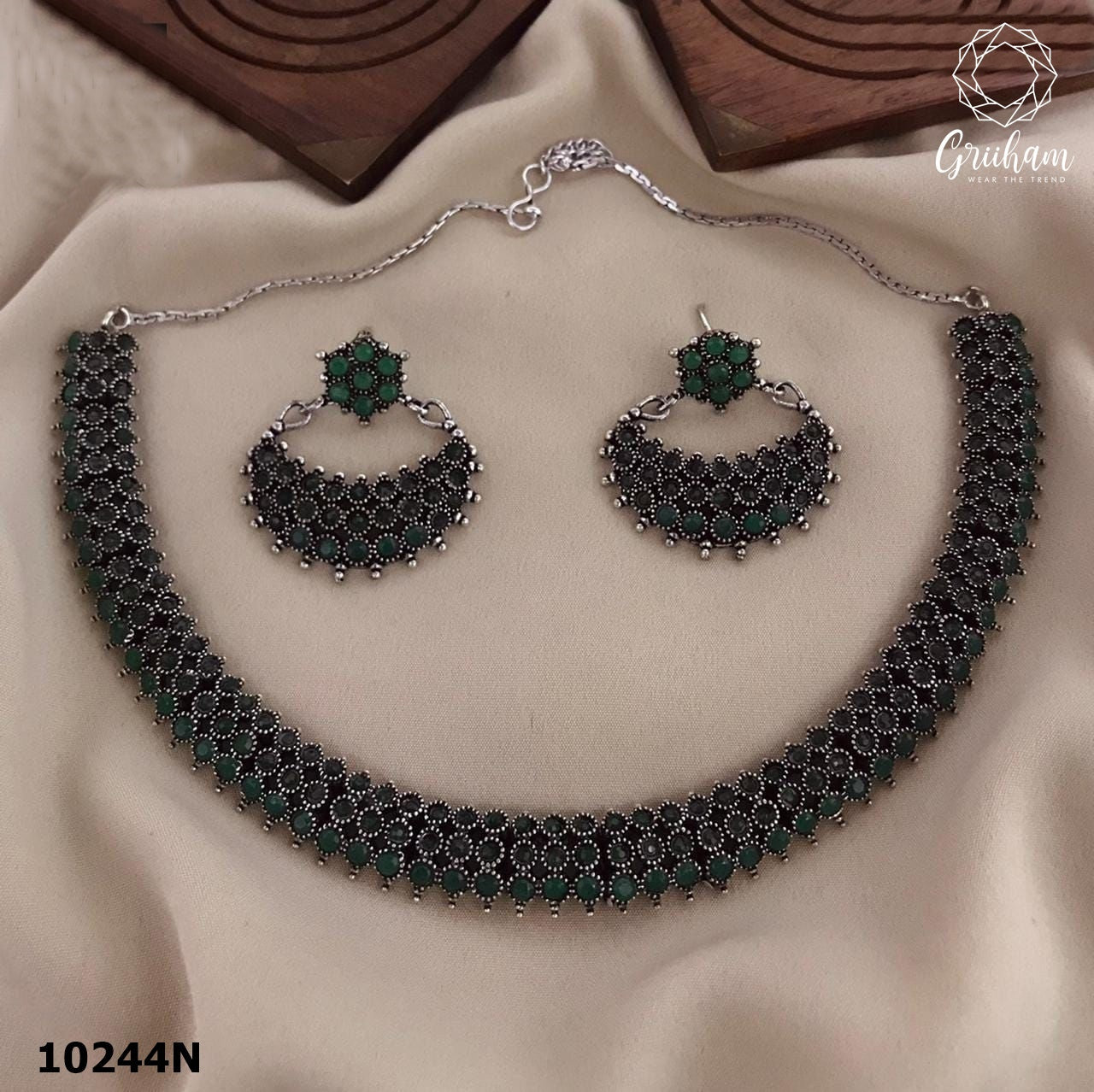 Silver Oxidised Exclusive Designer Necklace Set for special occasion 10247N