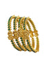 Gold Plated Set of 4 Green Stone Temple Bangles