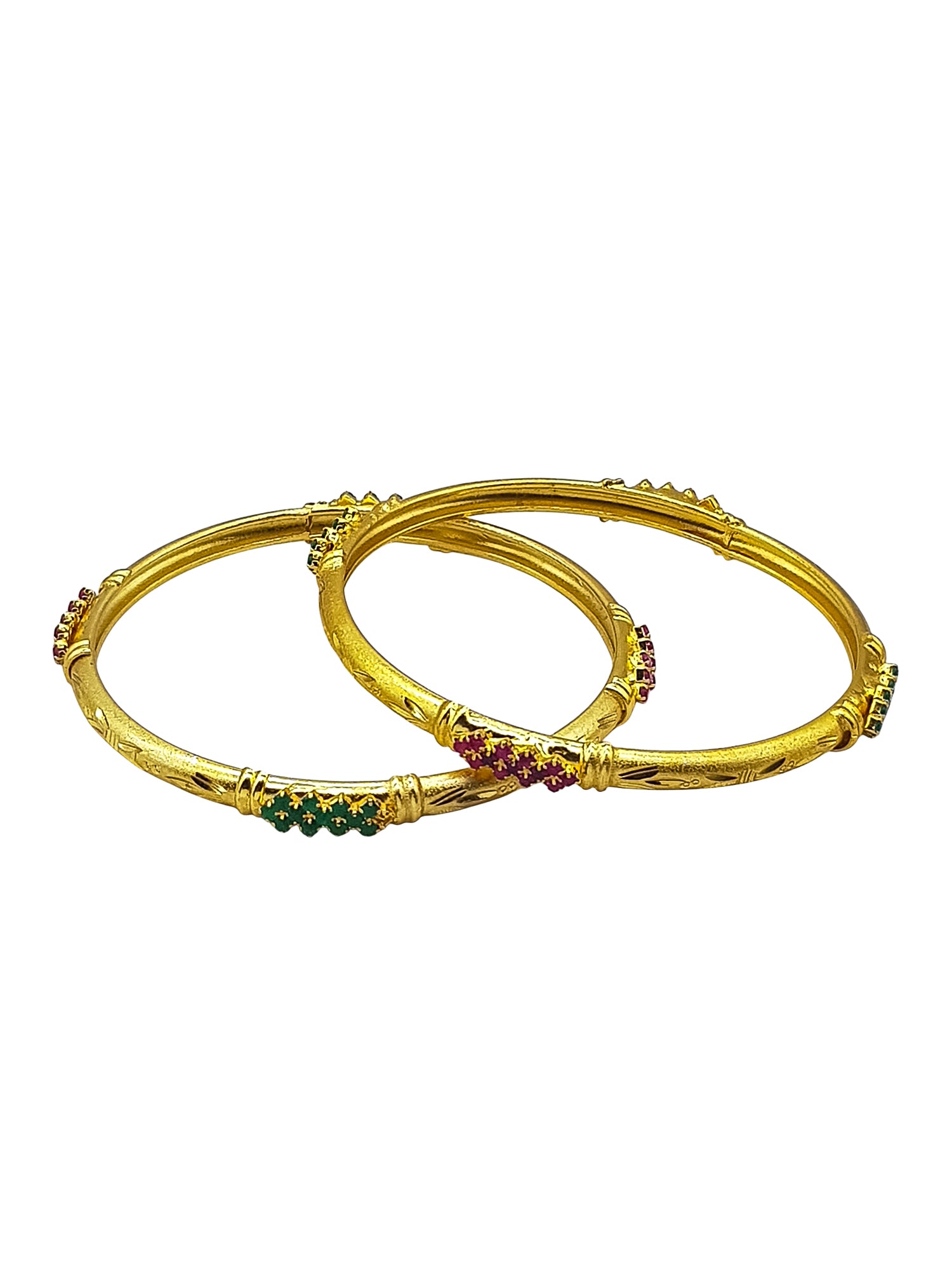 Italian Light Gold Brass bangles with gold plating Multicolor stones