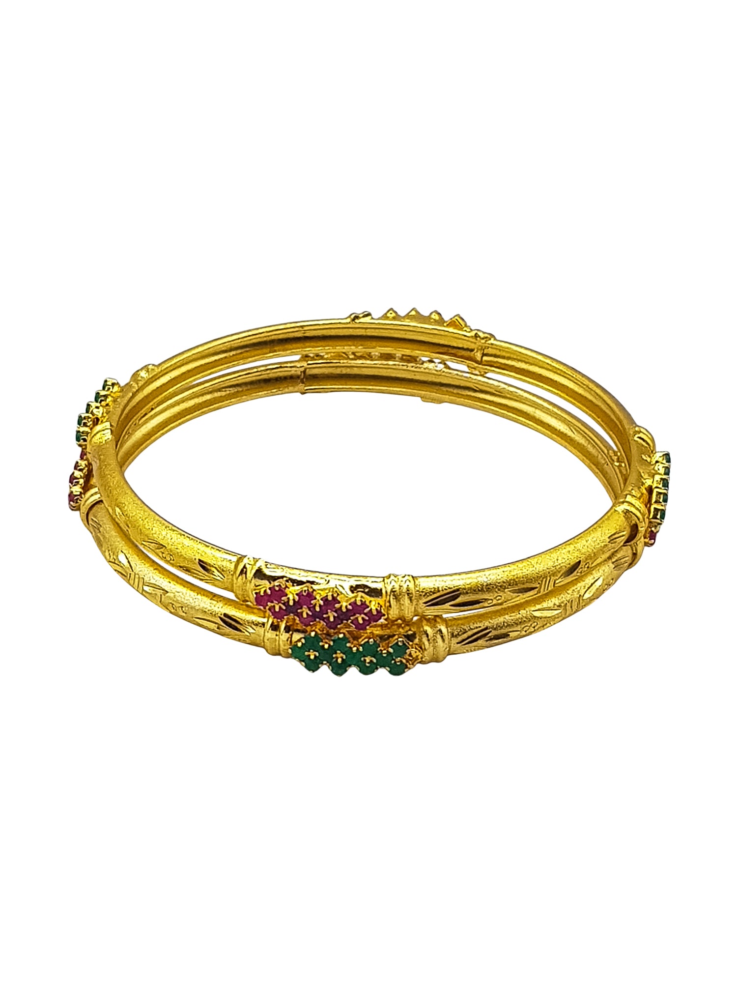 Italian Light Gold Brass bangles with gold plating Multicolor stones