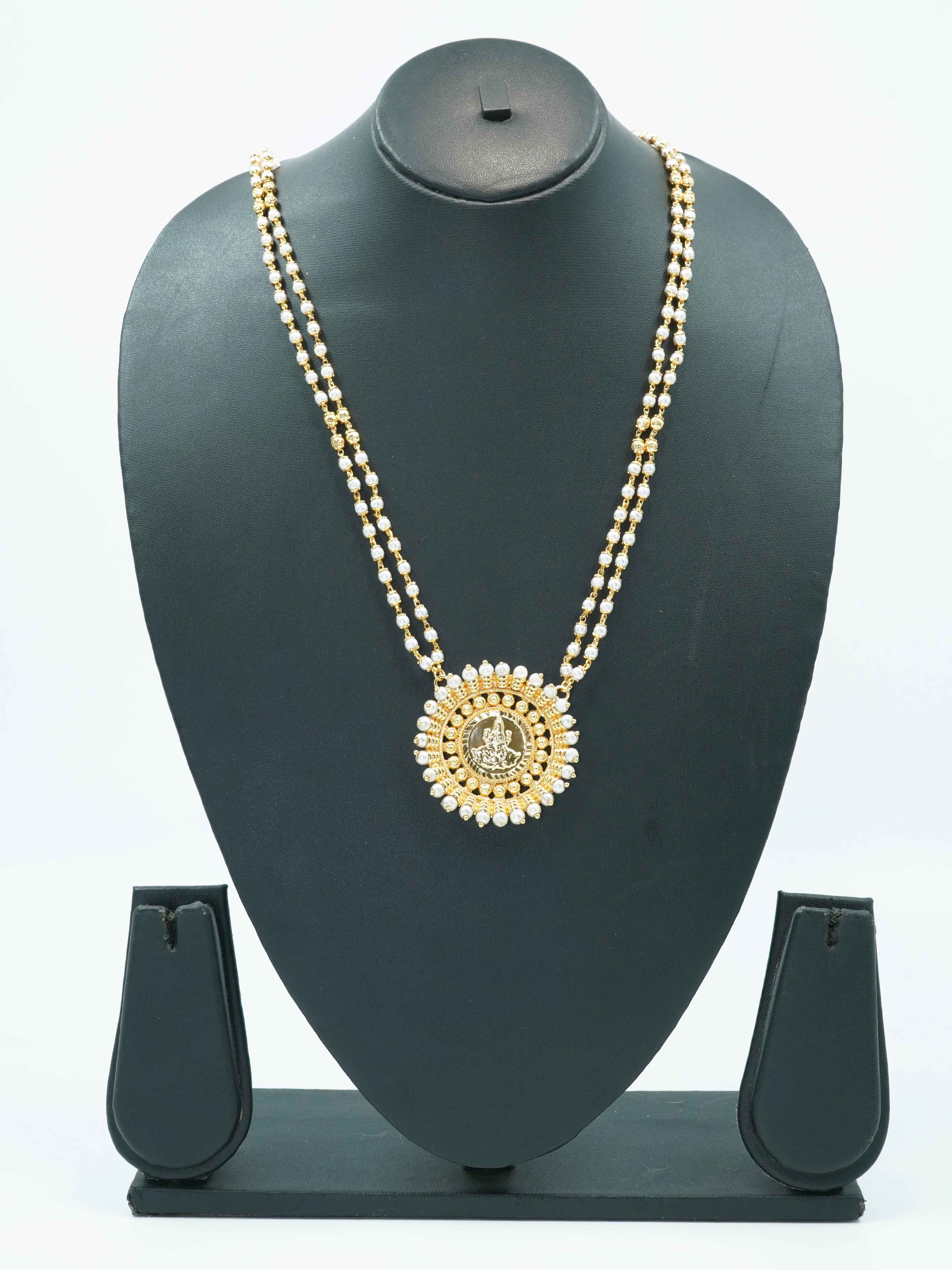 1 gm Micro gold plated 2 Line designer 24 inches chain with Pearl beads and laxmi dollar/Pendant 10624N