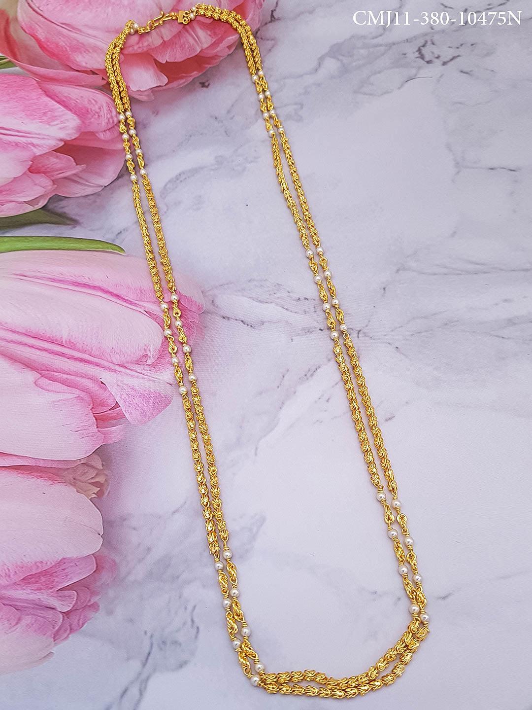 1 gm Micro gold plated 2 Line designer 30 inches Chain with pearls 10475N