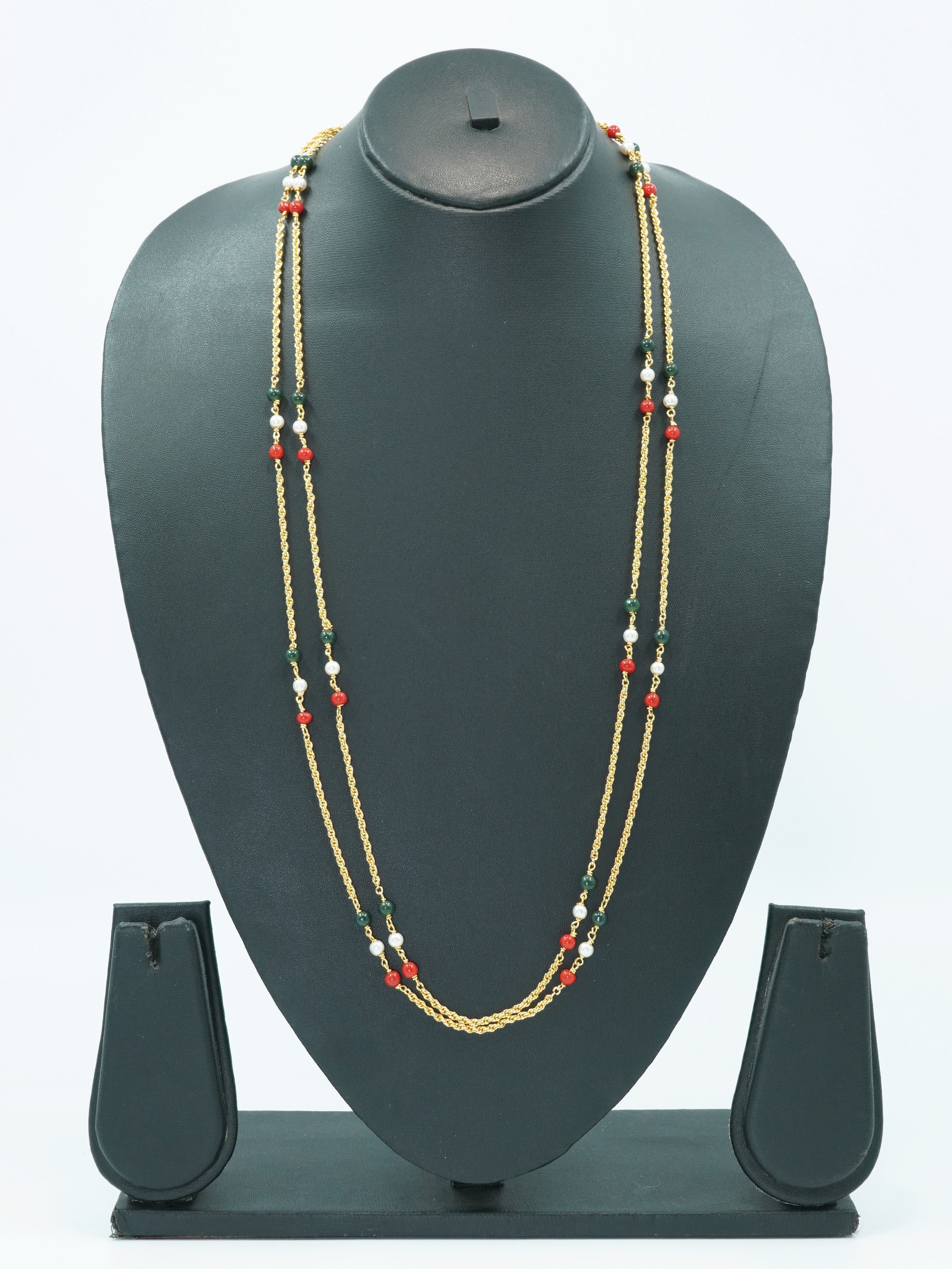 1 gm Micro gold plated 2 Line designer 30 inches chain with Multicolor beads 10652N