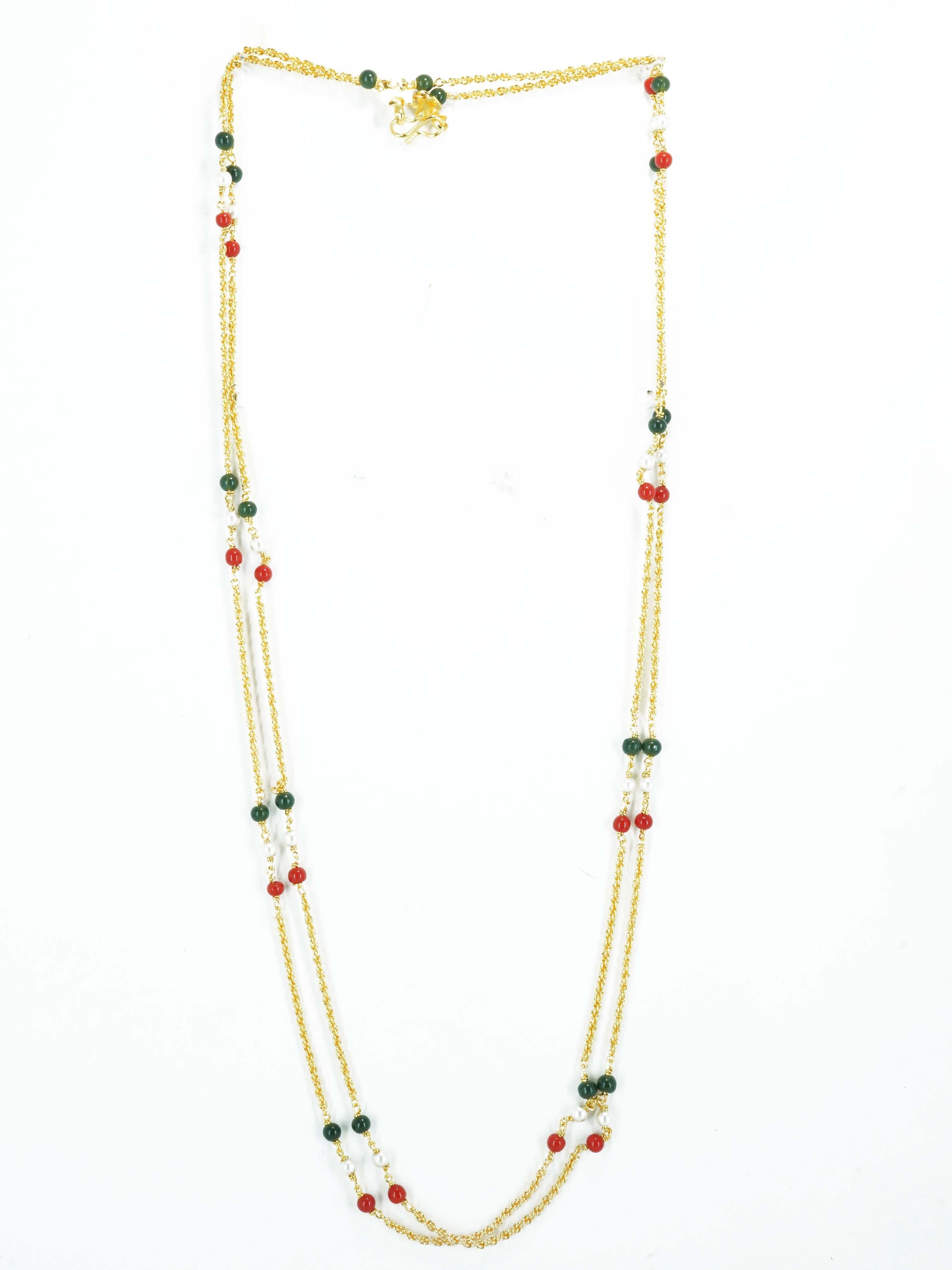1 gm Micro gold plated 2 Line designer 30 inches chain with Multicolor beads 10652N