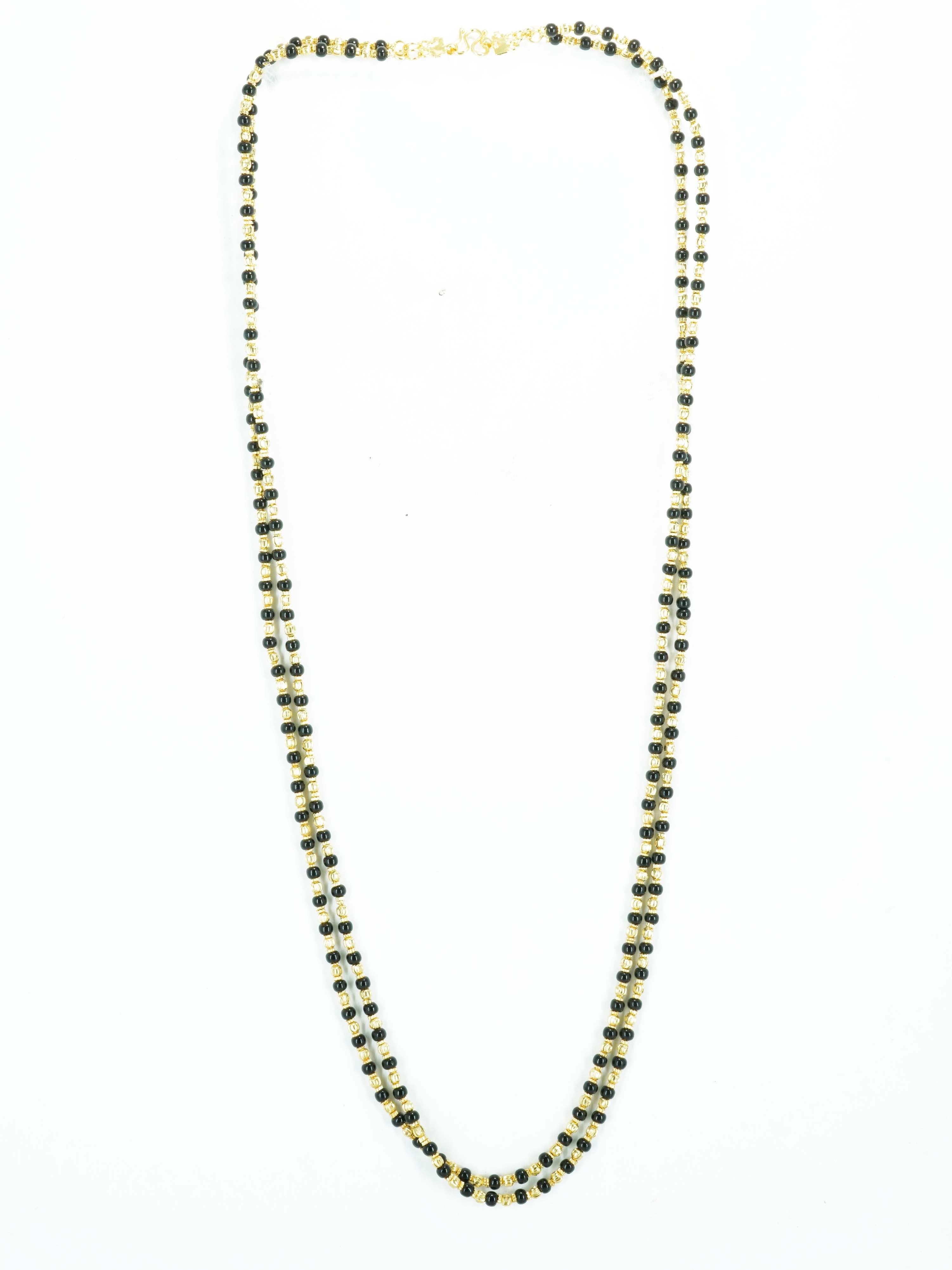 1 gm Micro gold plated 2 Line designer 30 inches chain with black beads 10643N
