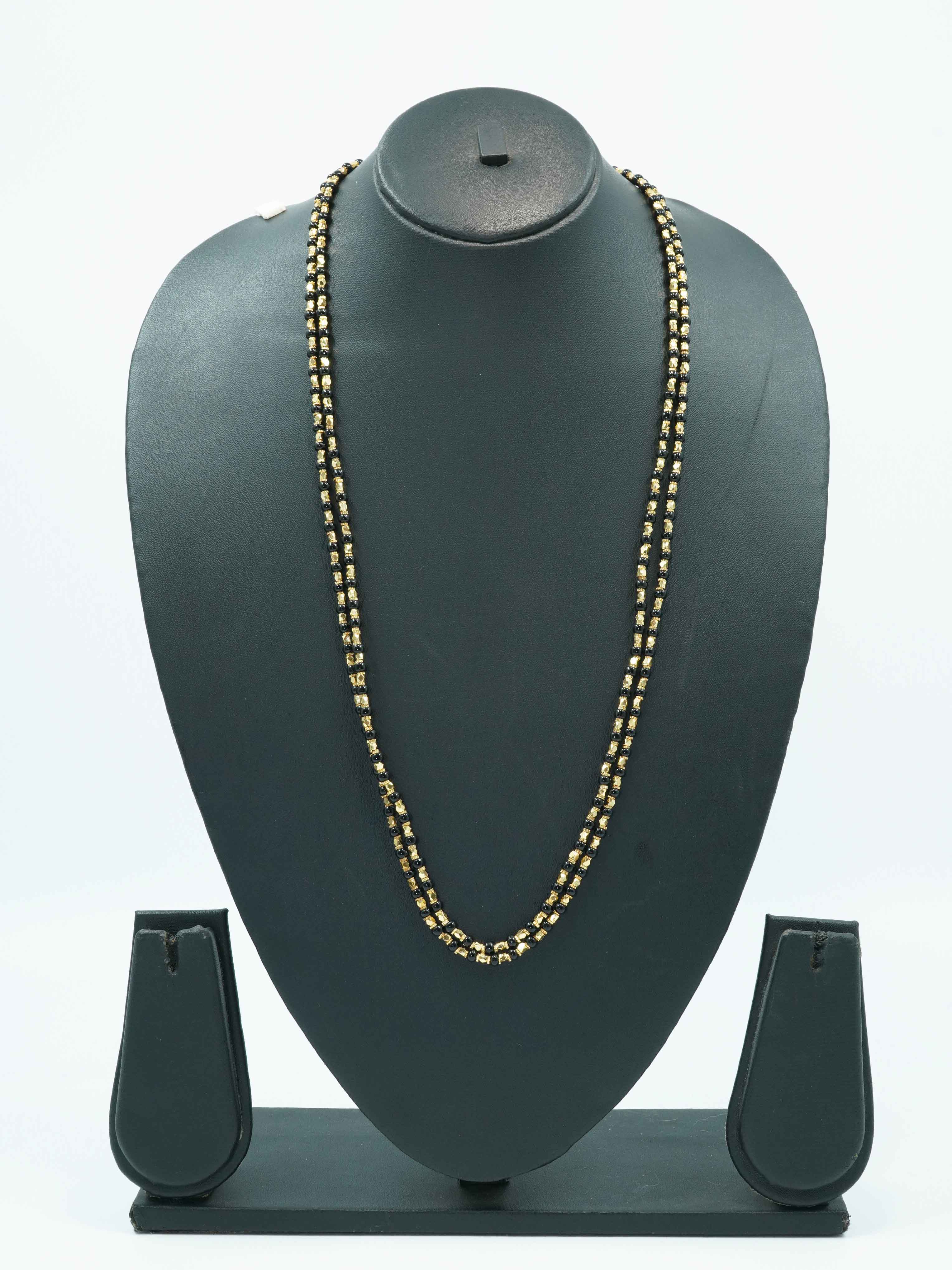 1 gm Micro gold plated 2 Line designer 30 inches chain with black beads 10644N