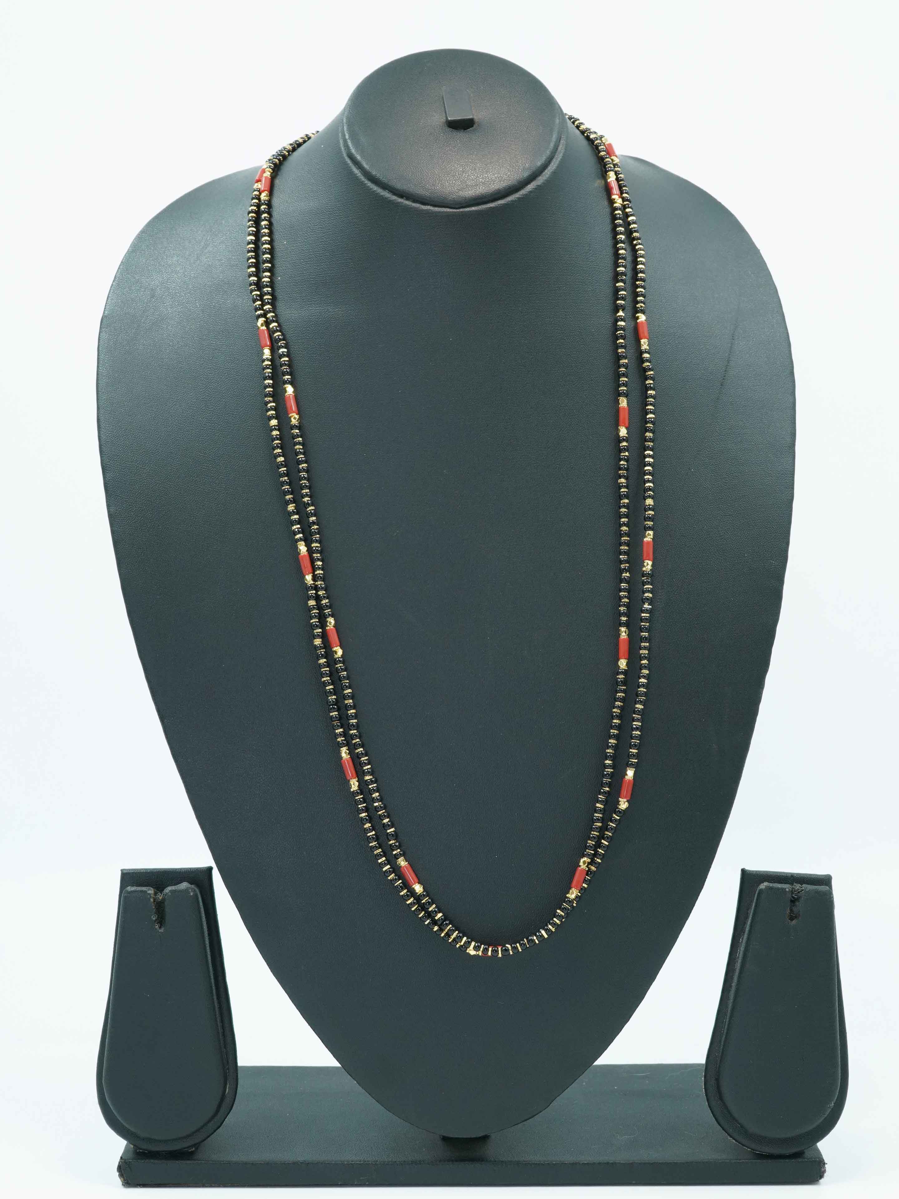1 gm Micro gold plated 2 Line designer 30 inches chain with black beads 10645N
