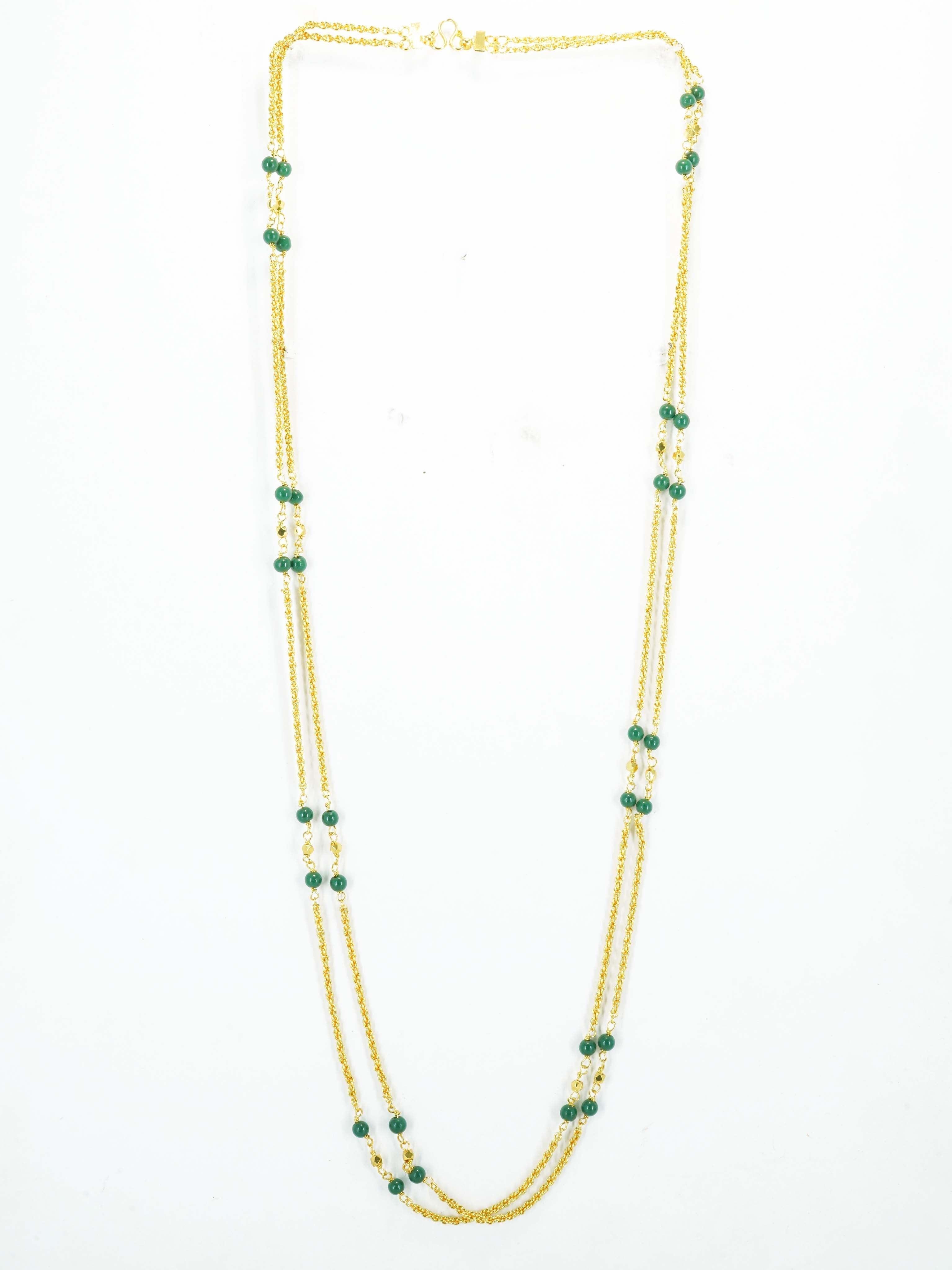 1 gm Micro gold plated 2 Line designer 30 inches chain with green beads 10651N - Griiham
