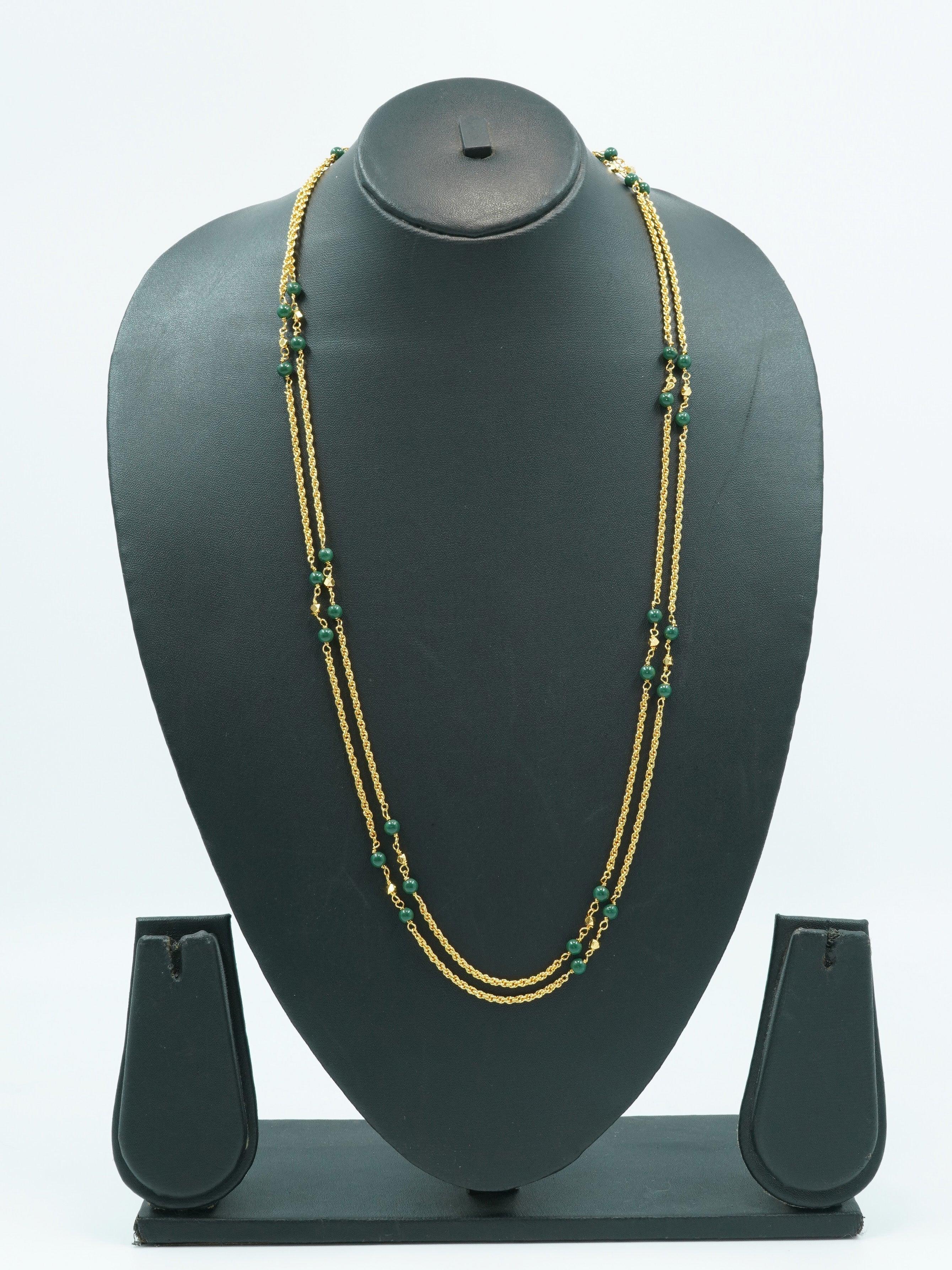 1 gm Micro gold plated 2 Line designer 30 inches chain with green beads 10651N - Griiham