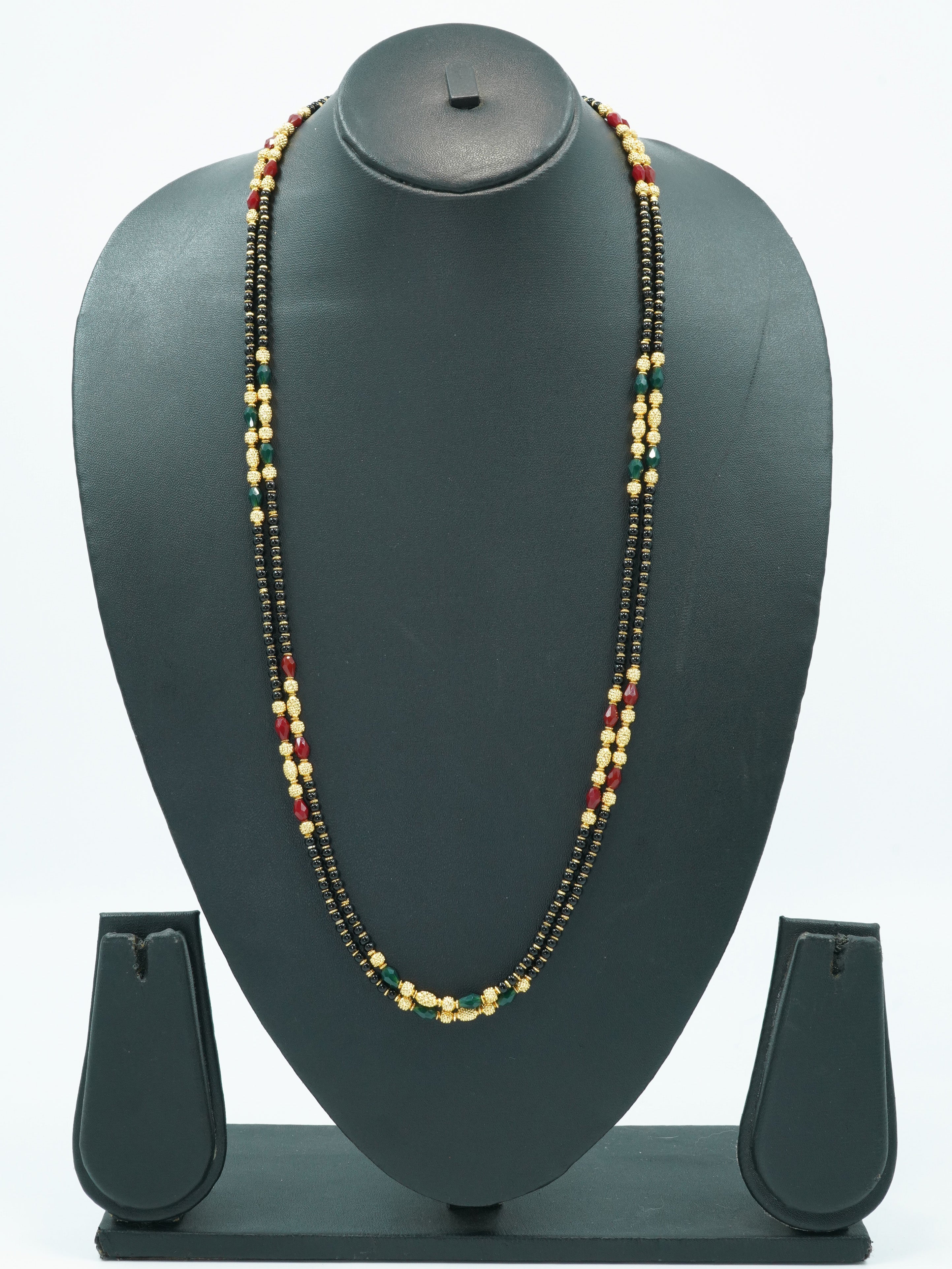 1 gm Micro gold plated 2 Line designer 30 inches chainwith black beads 10647N