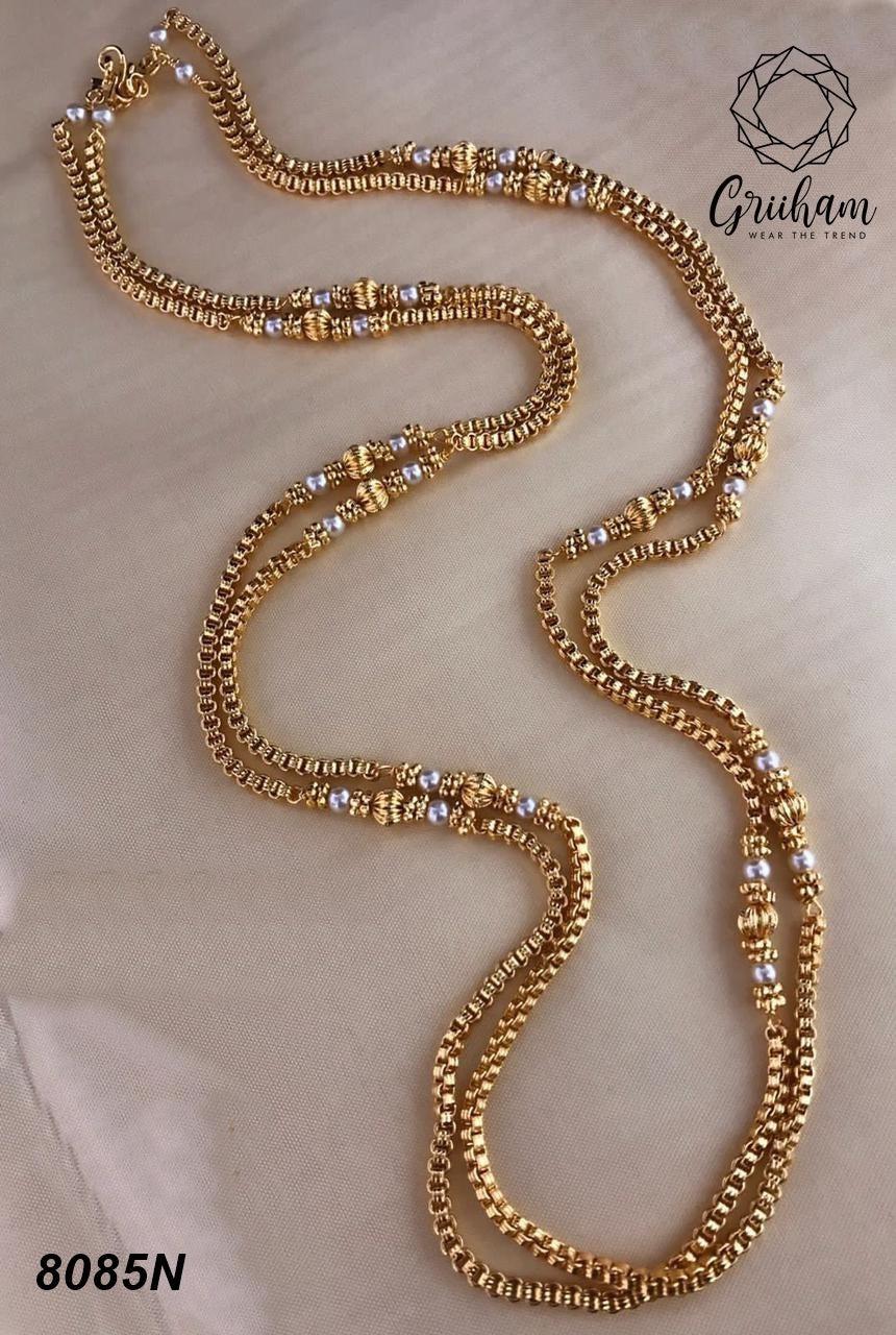 1 gm Microgold plating Pearl Mangalya chain 30 inches 8085N-Mangalsutra-Griiham-Griiham