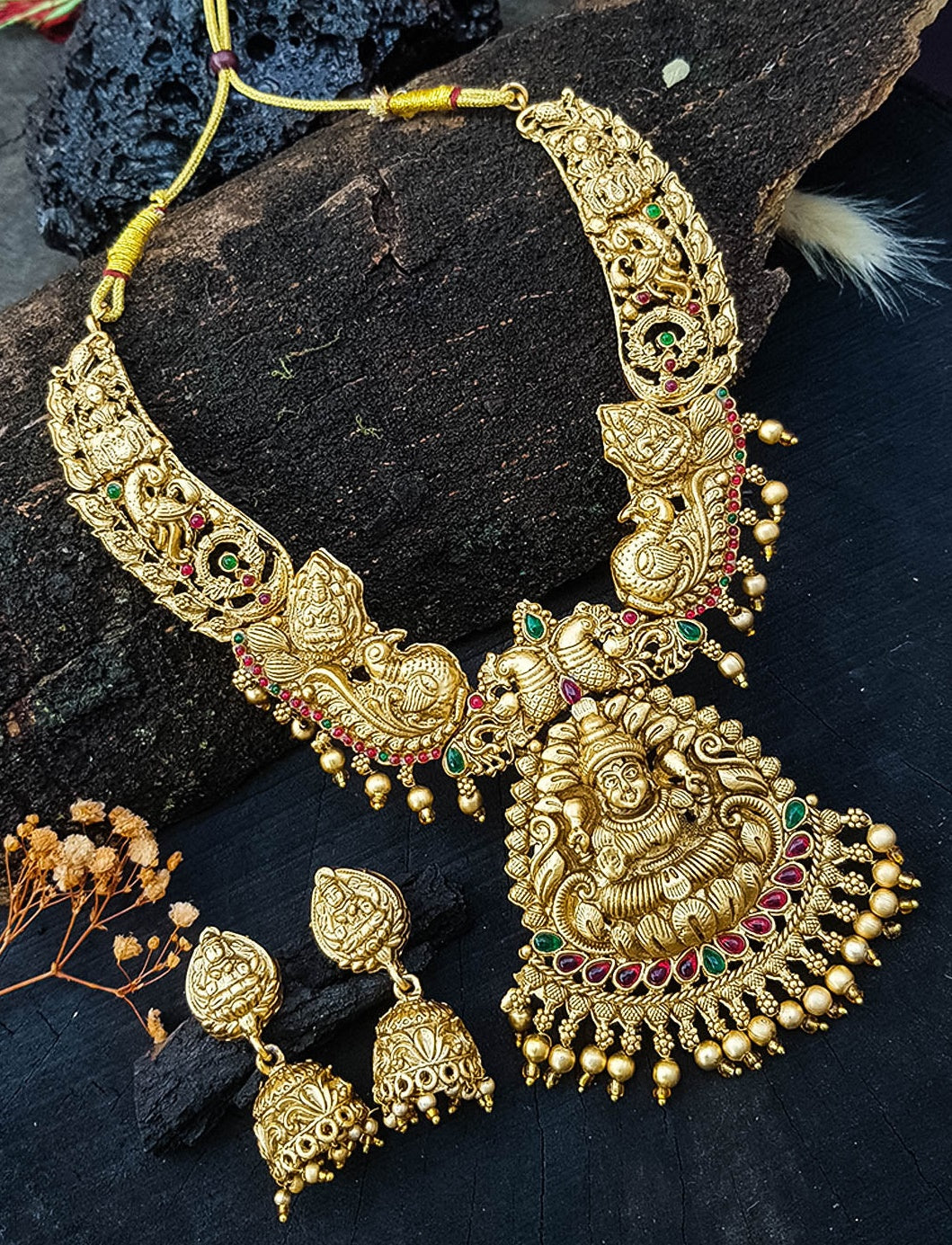 Antique Gold Plated Laxmi Medium Necklace Set